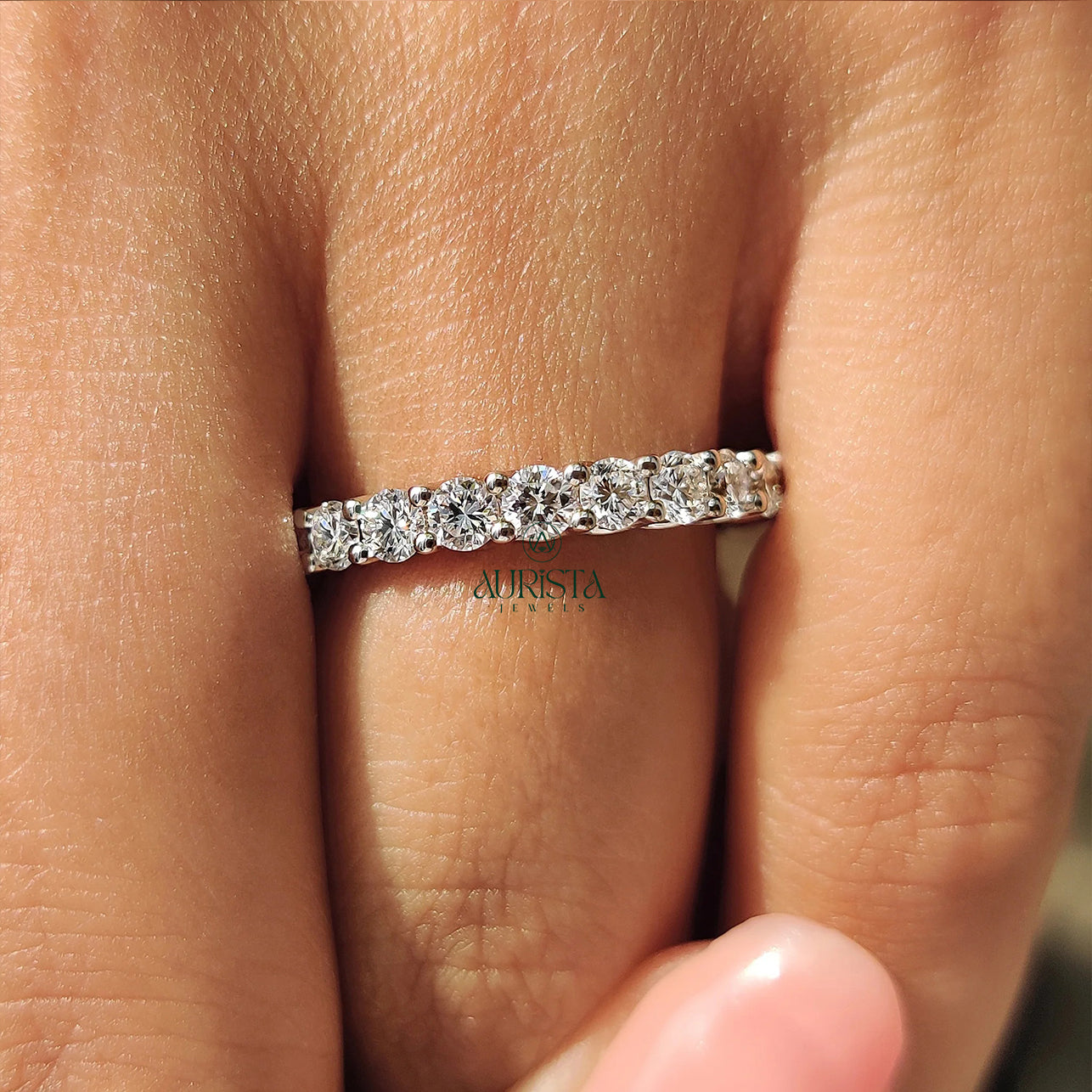 Round Brilliant Moissanite Diamond Full Eternity Wedding Band - Stackable Bridal Rings