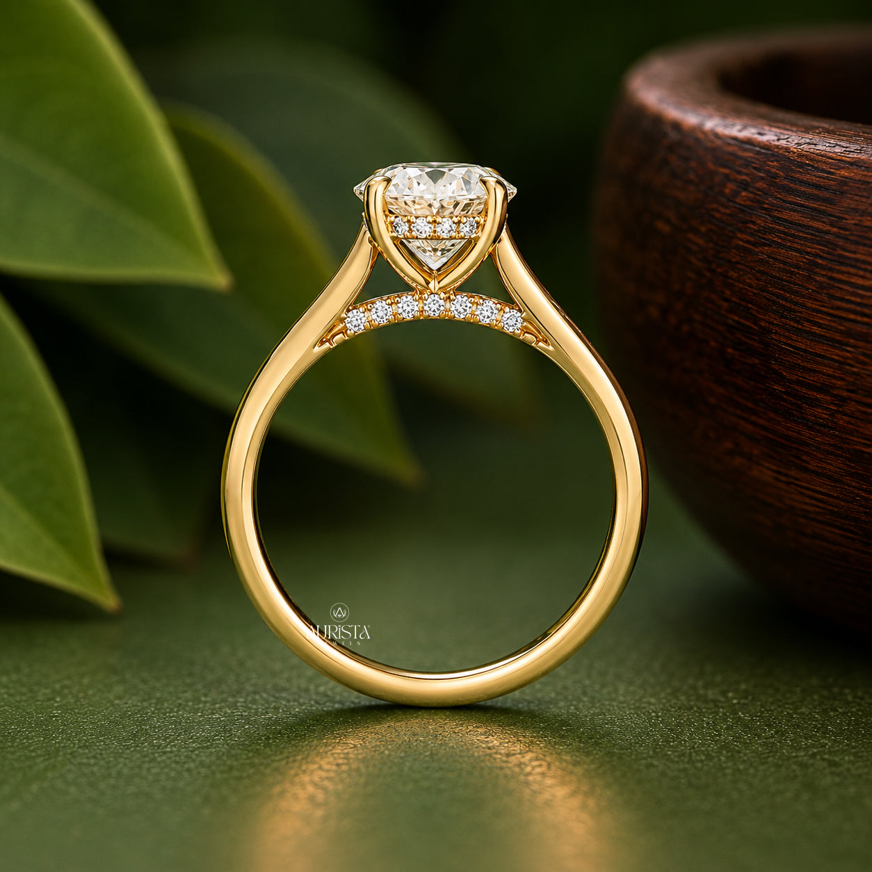 2CT Oval Lab Grown Diamond Engagement Ring, 14k Yellow Gold Hidden Halo Solitaire