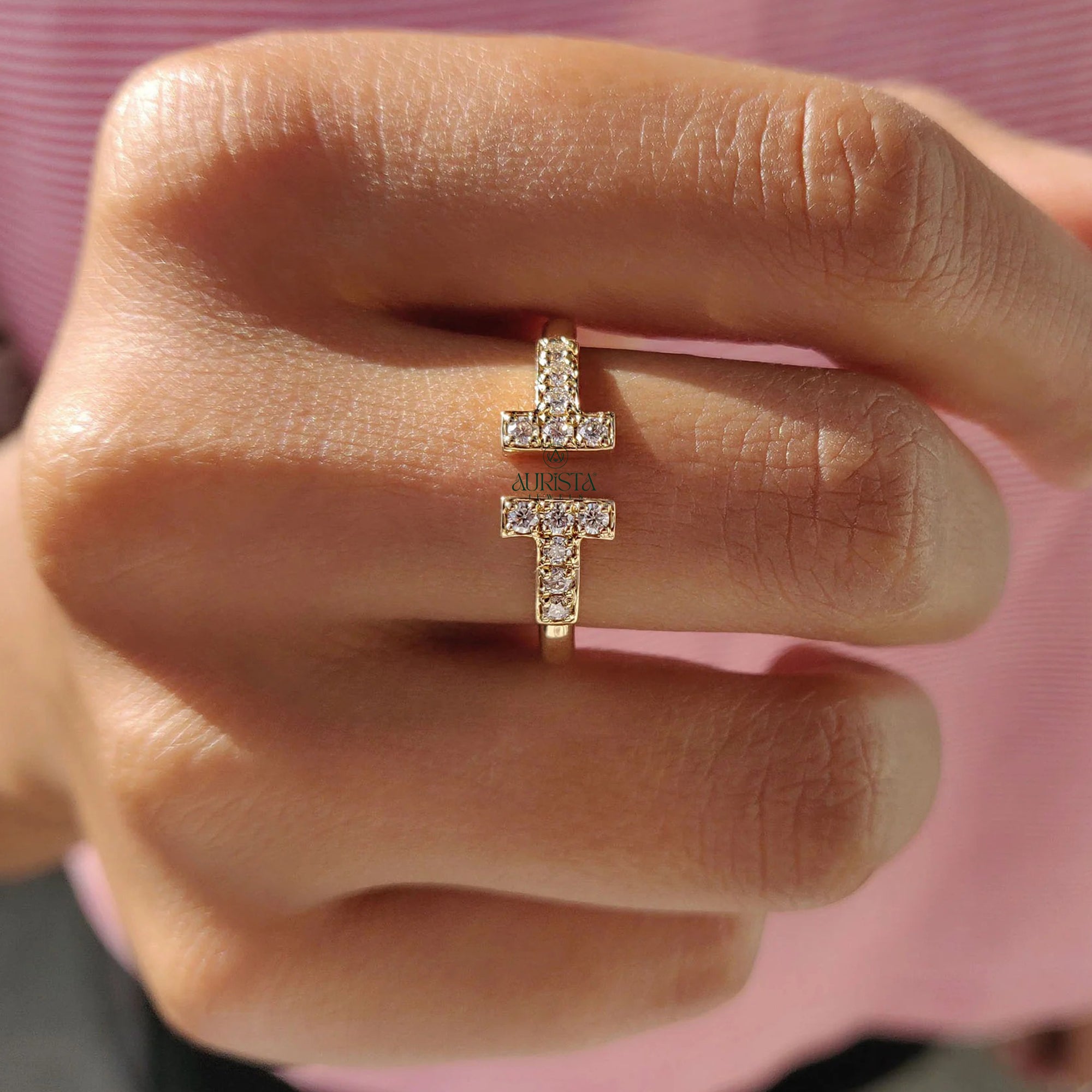 Modern Double T Sparkling Diamond Ring