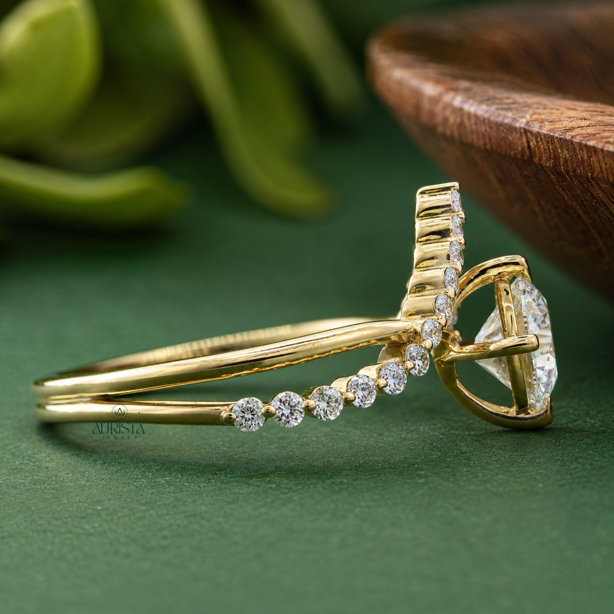 Round Cut Lab Grown Diamond V-Shape Ring, pave Ring, Chevron Wedding Band