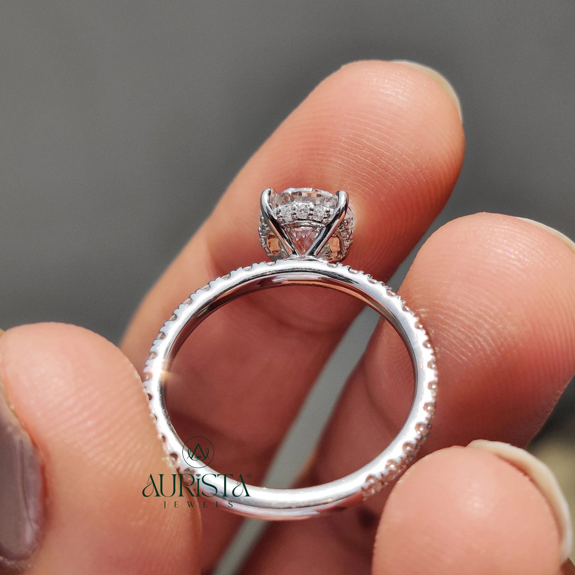 Brilliant Round Cut Diamond Ring with Sparkling Pave Band