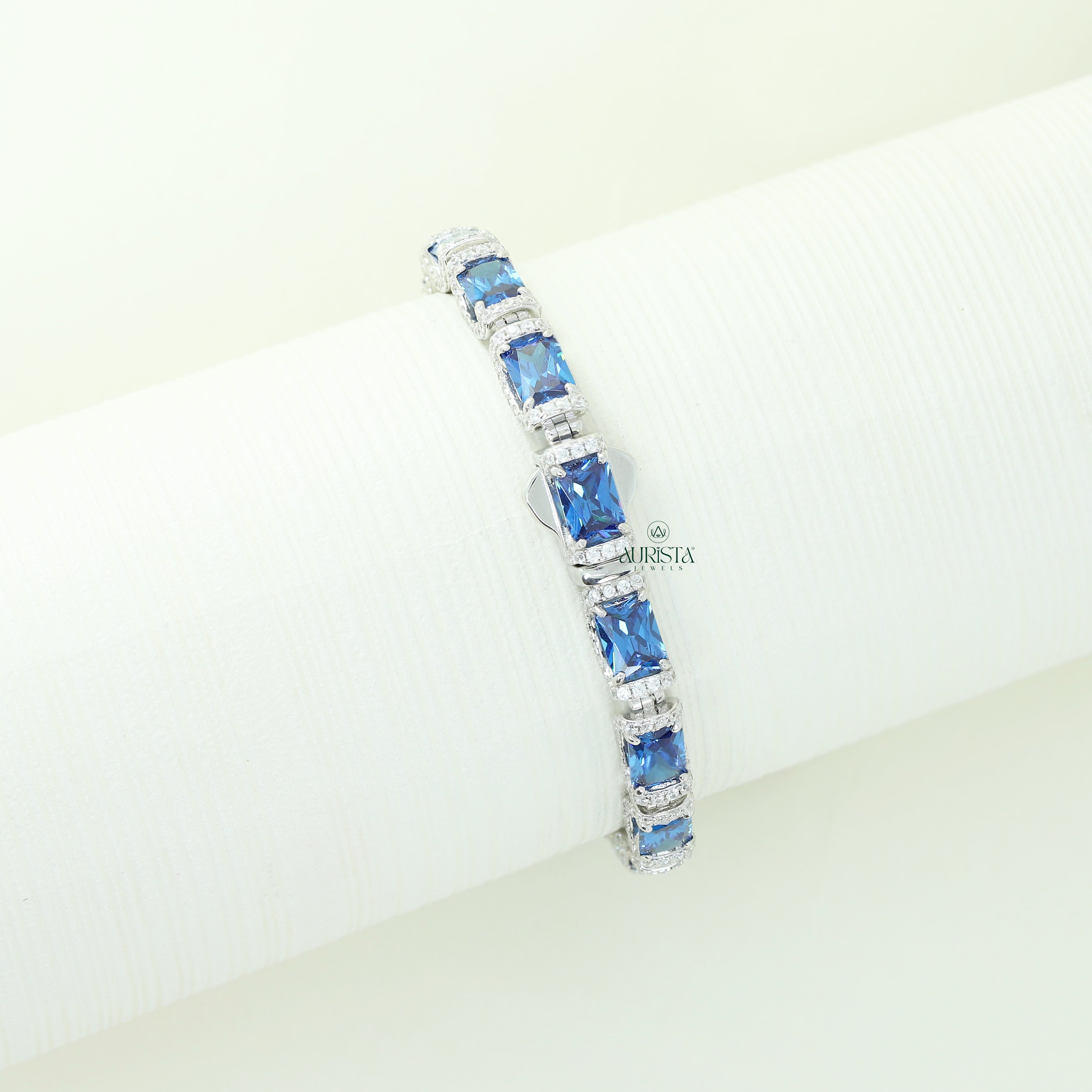 Elegant Blue Stone Tennis Bracelet Radiant Cut Moissanite Fine Jewelry for Women