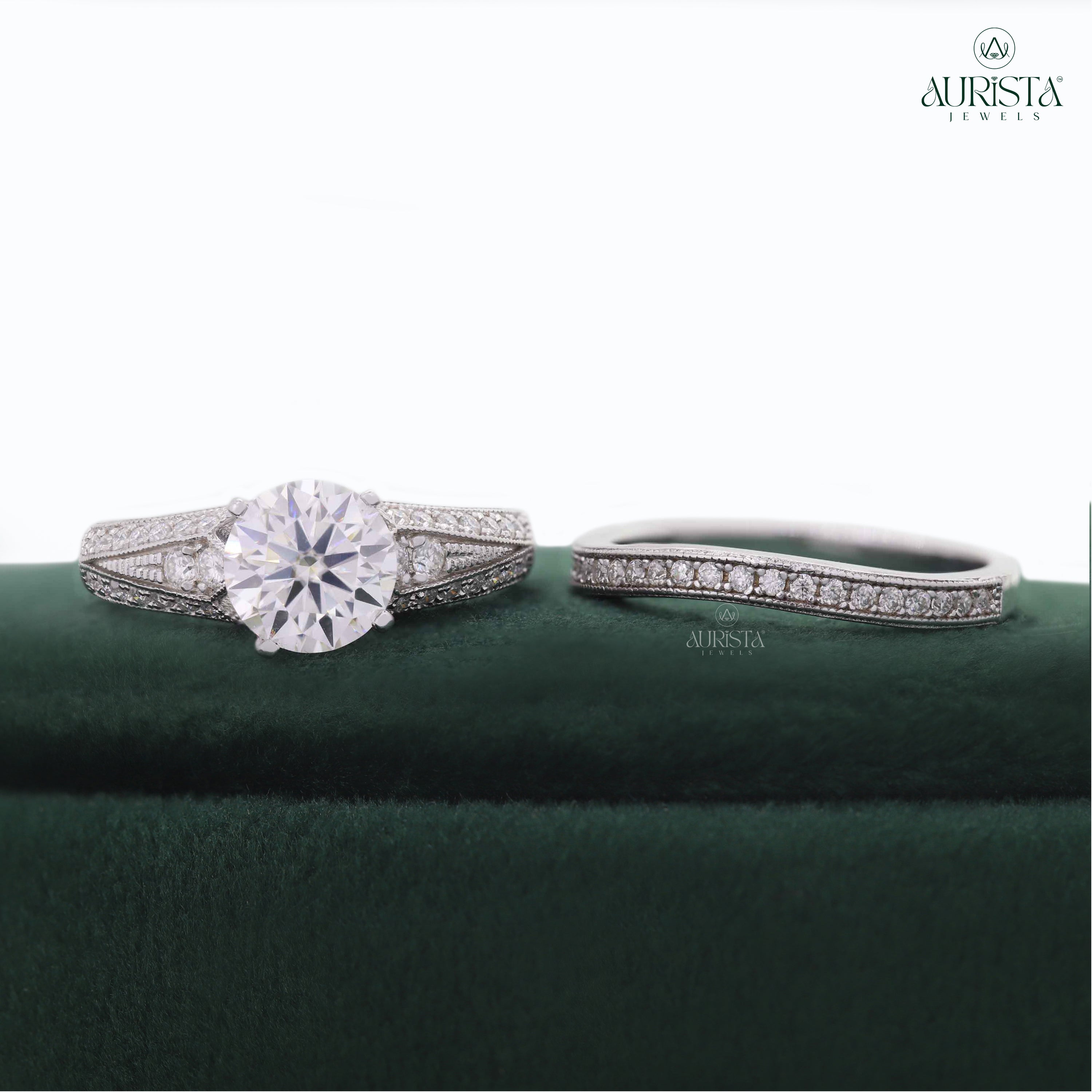 A Love Set in Stone – Custom Round White Diamond Ring With Band