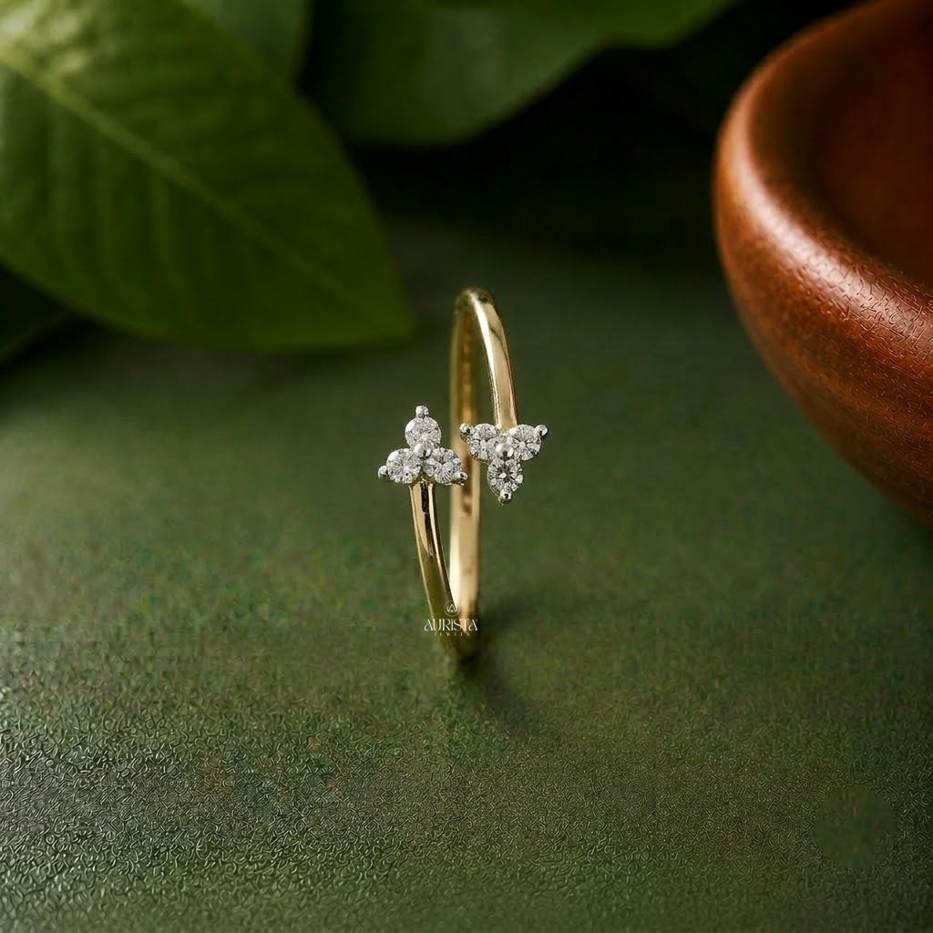 Lab Grown Diamond Gold Asymmetrical Ring Bypass Cluster Band Dainty Stacking Ring