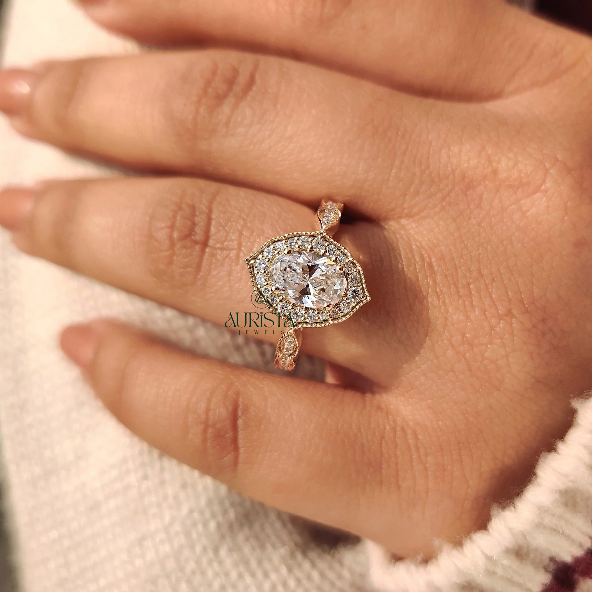 Elegant Oval Cut Diamond Ring with Sparkling Side Stones