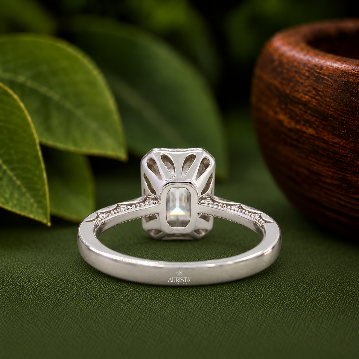 Emerald Cut Lab Grown Diamond Halo Engagement Ring in 14k White Gold