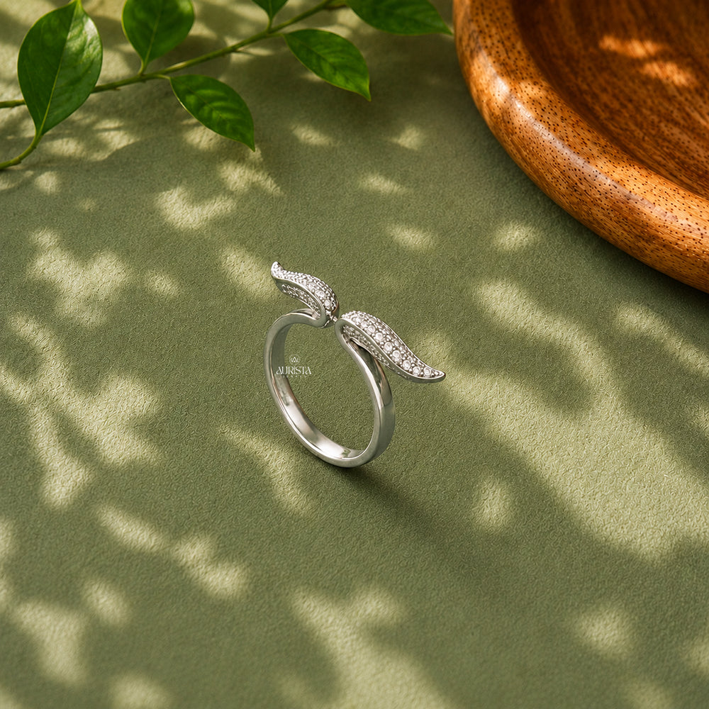 Angel Wing Moissanite Ring Round cut Statement Ring Minimalist Promise Ring Gift