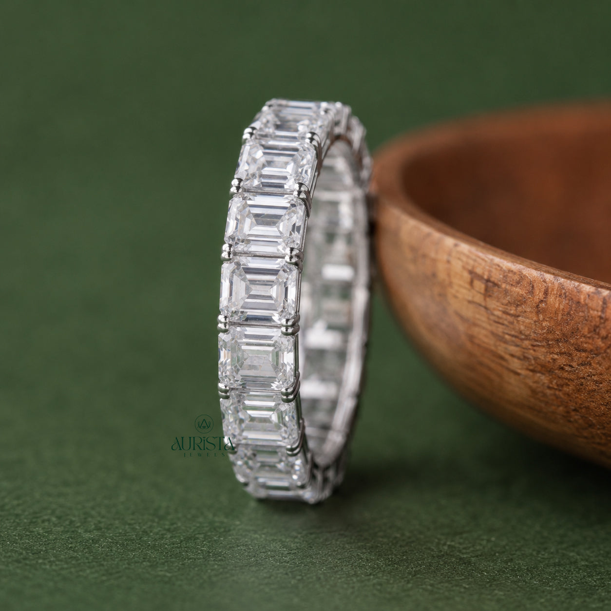 Emerald Cut Lab Grown Diamond Eternity Band, Full Circle Stackable Wedding Ring