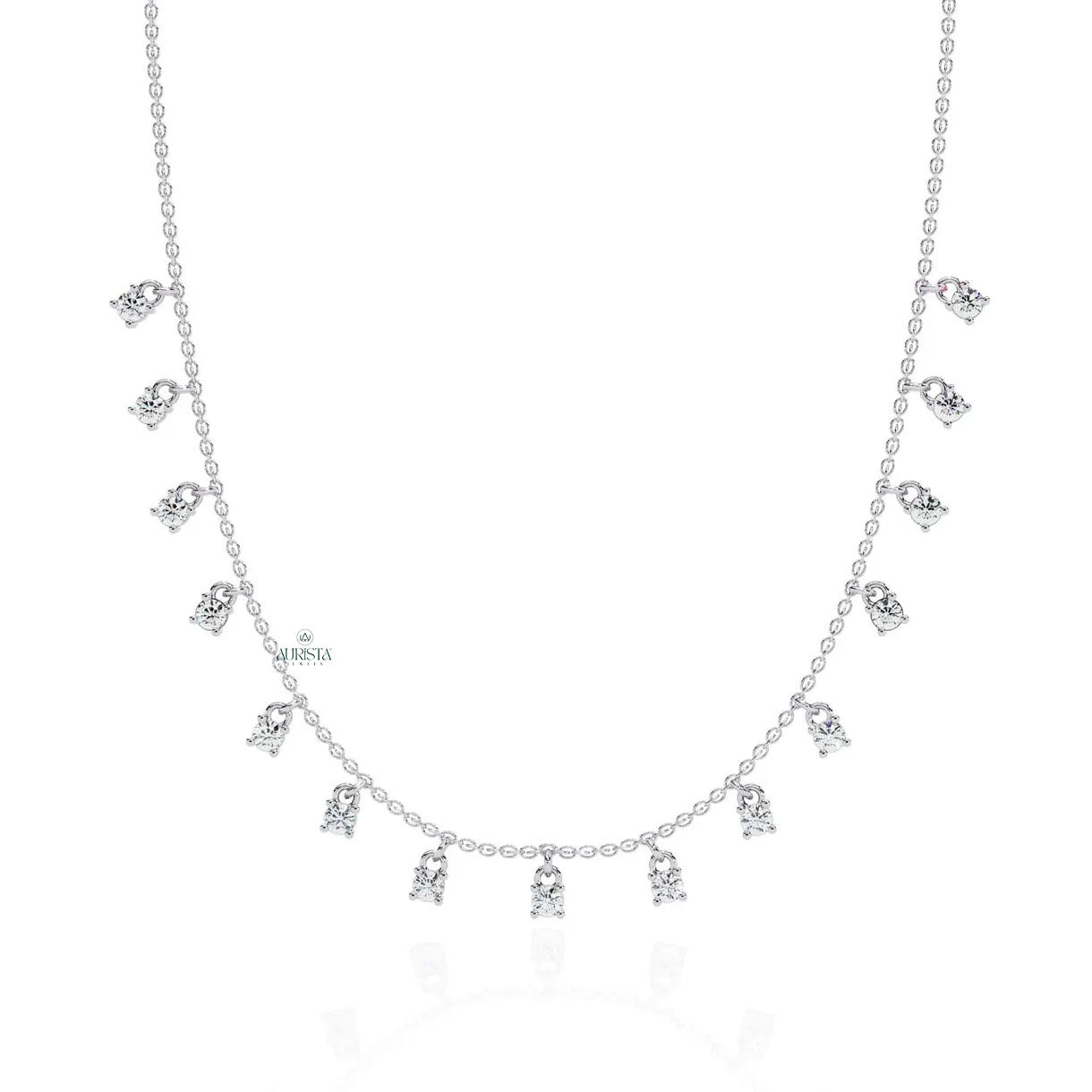 Rose Gold Dangle Necklace Lab Grown Diamond Charm Chain Minimalist Station Necklace