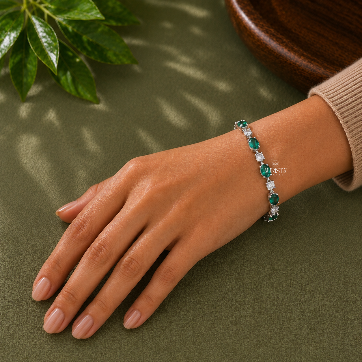 Green Oval Lab Grown in Diamond Tennis Bracelet Luxury Gemstone Chain Band