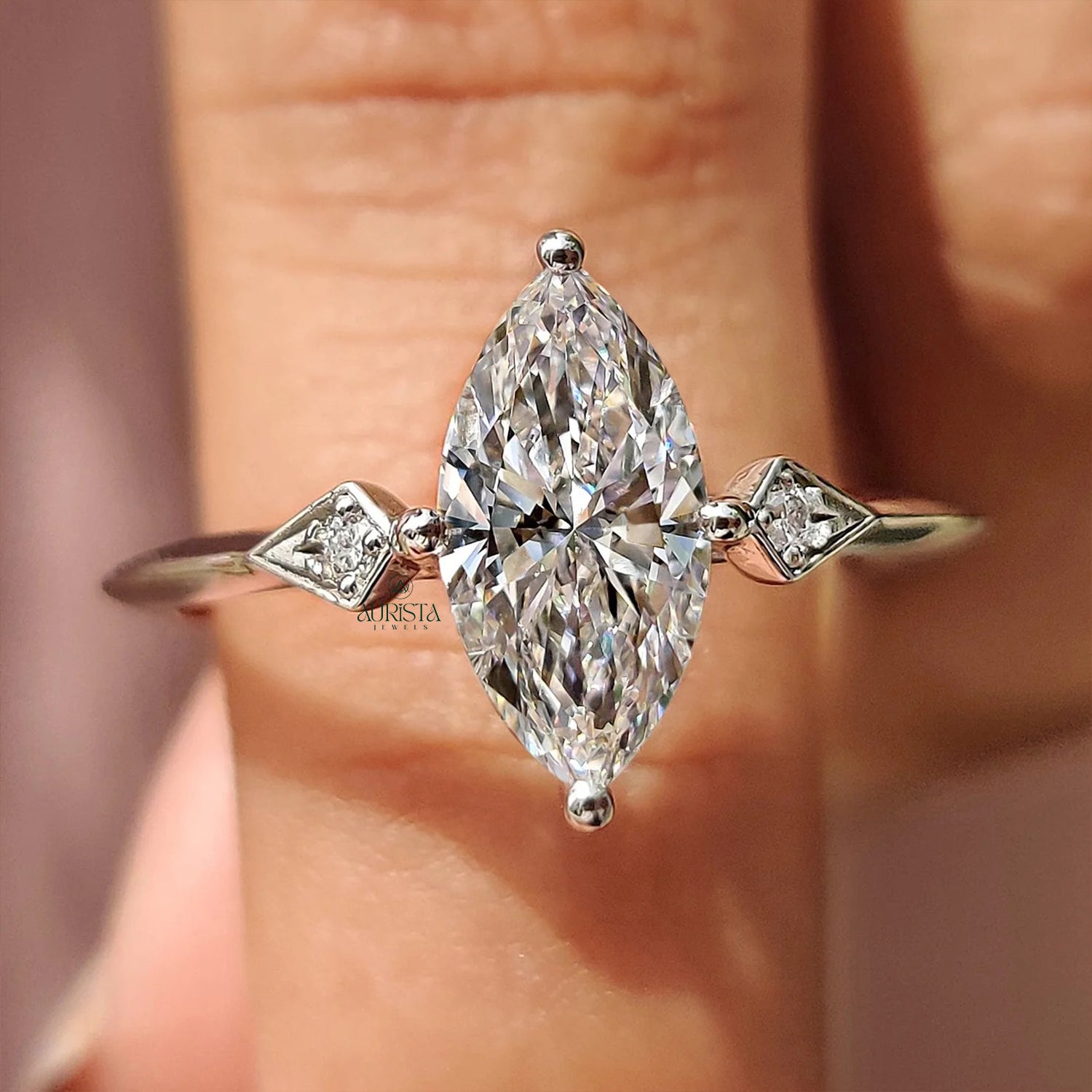 Celestique Marquise Cut Diamond Three Stone Ring