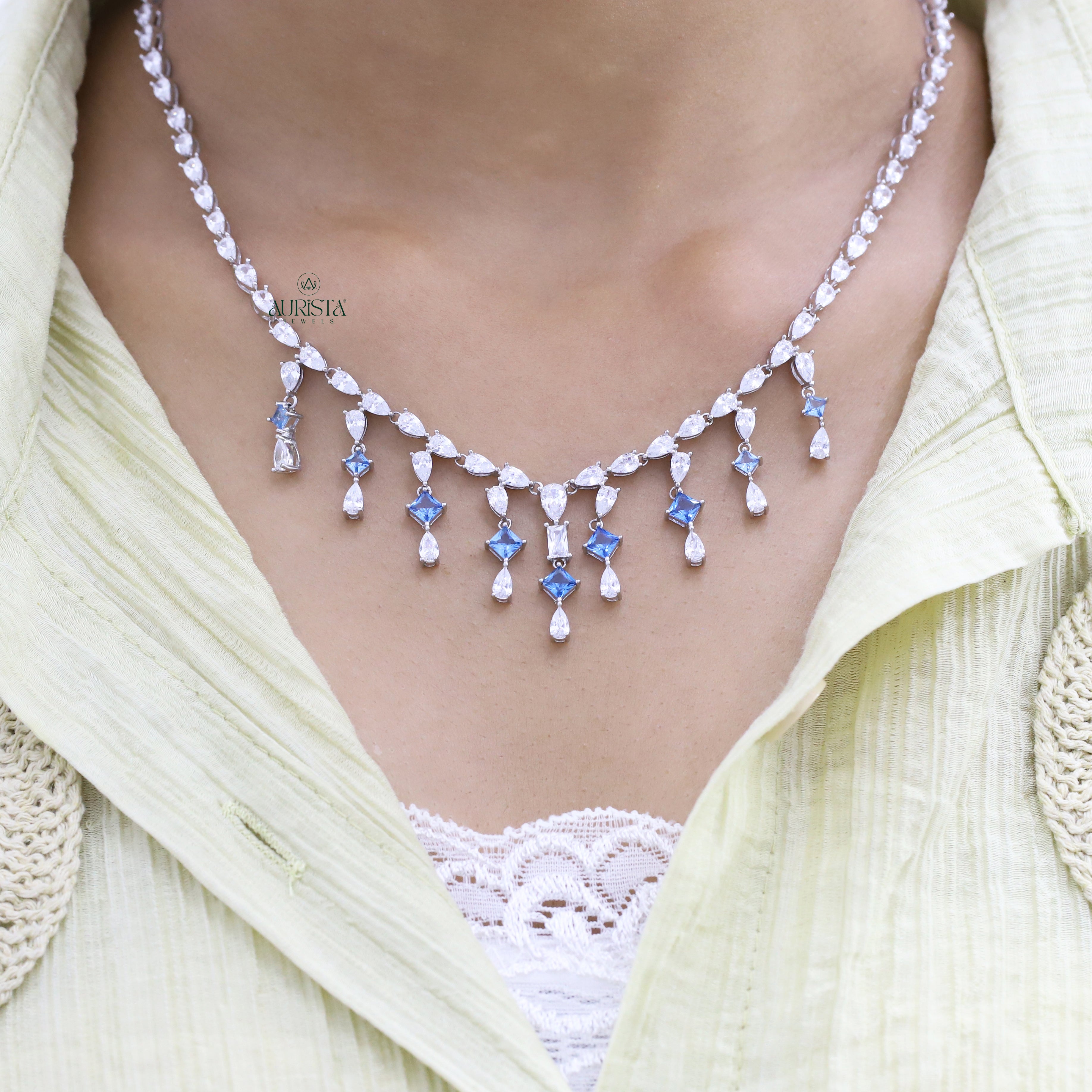 Pear Moissanite Necklace and Earring Set, Bridal Teardrop Statement Jewelry
