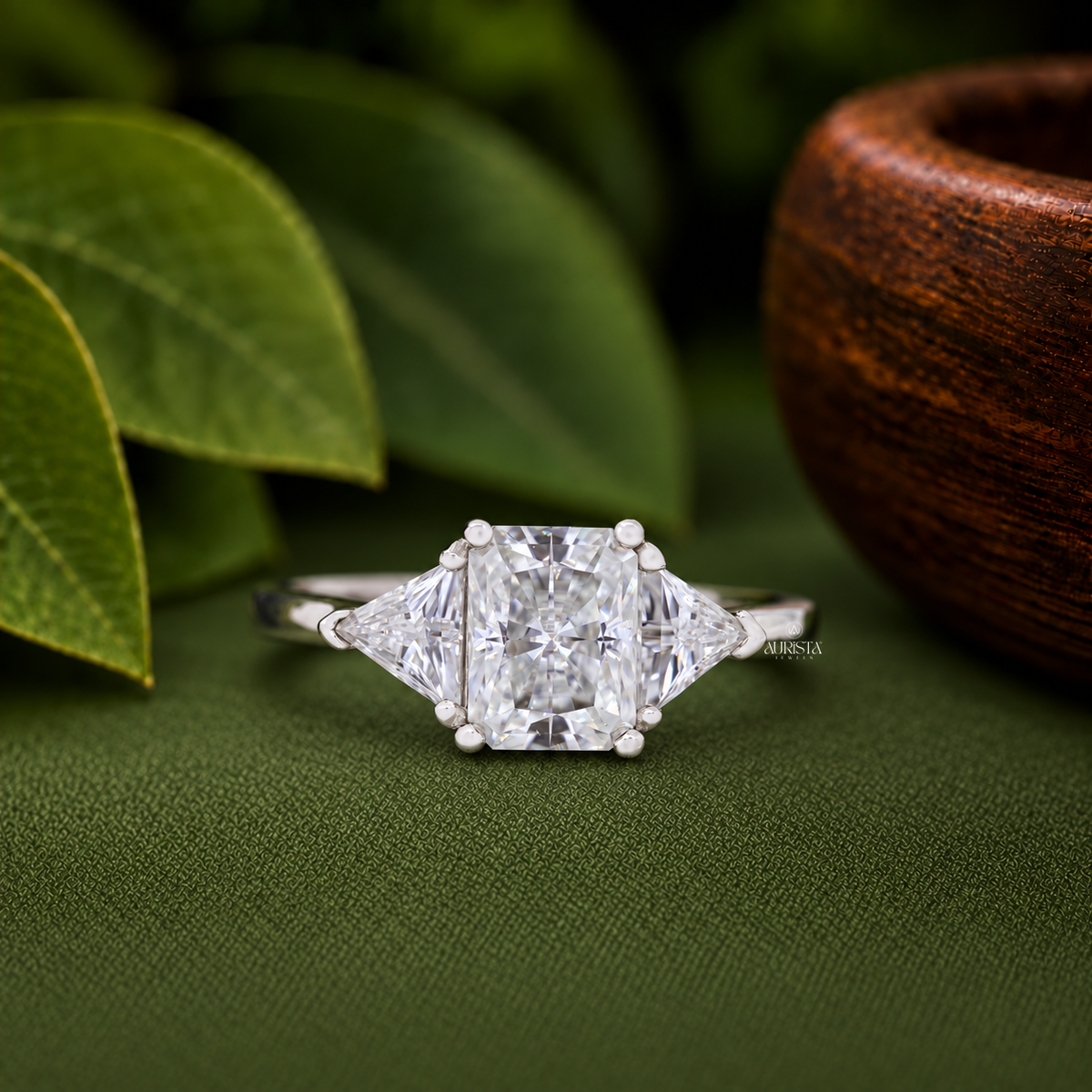 1.76 CT Radiant Cut Lab Grown Diamond Three Stone Engagement Ring 14k Gold