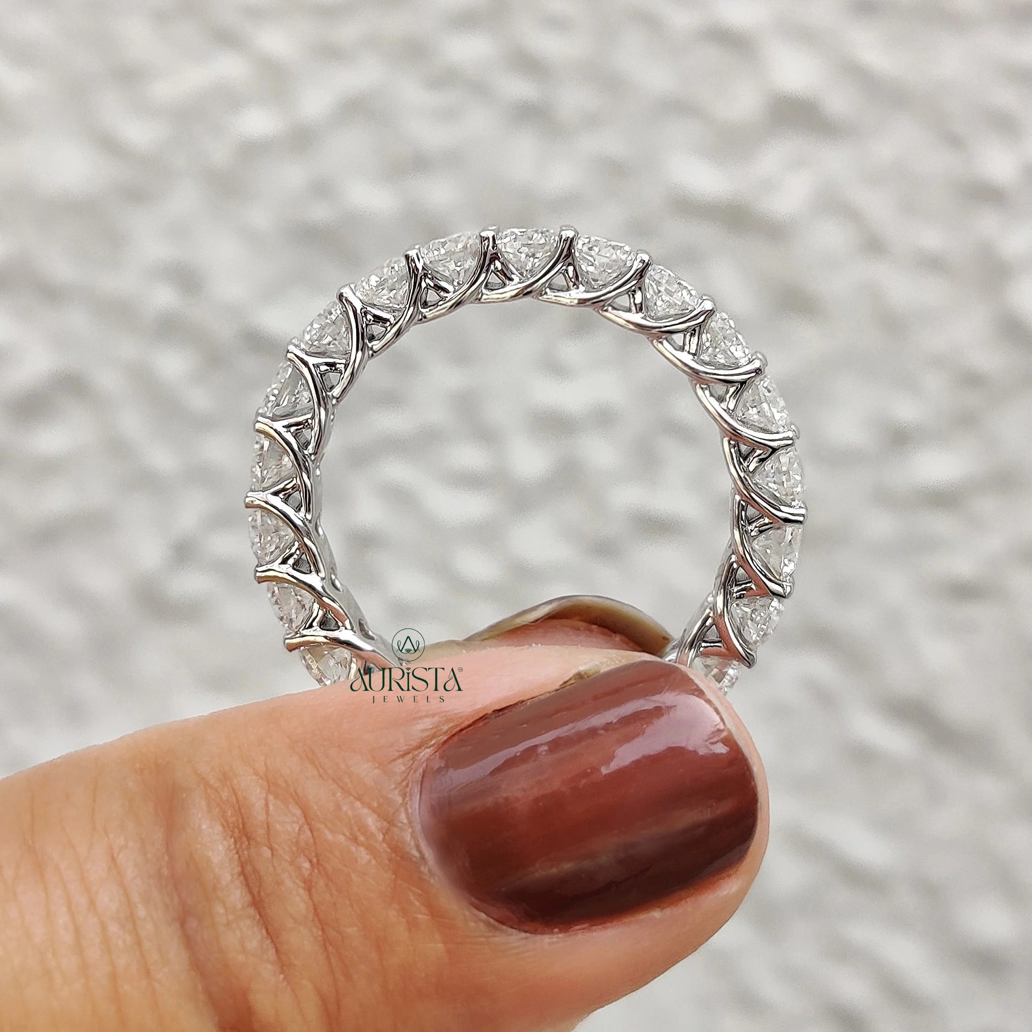 Moissanite Diamond Full Eternity Band Minimalist Stackable Wedding Ring White Gold