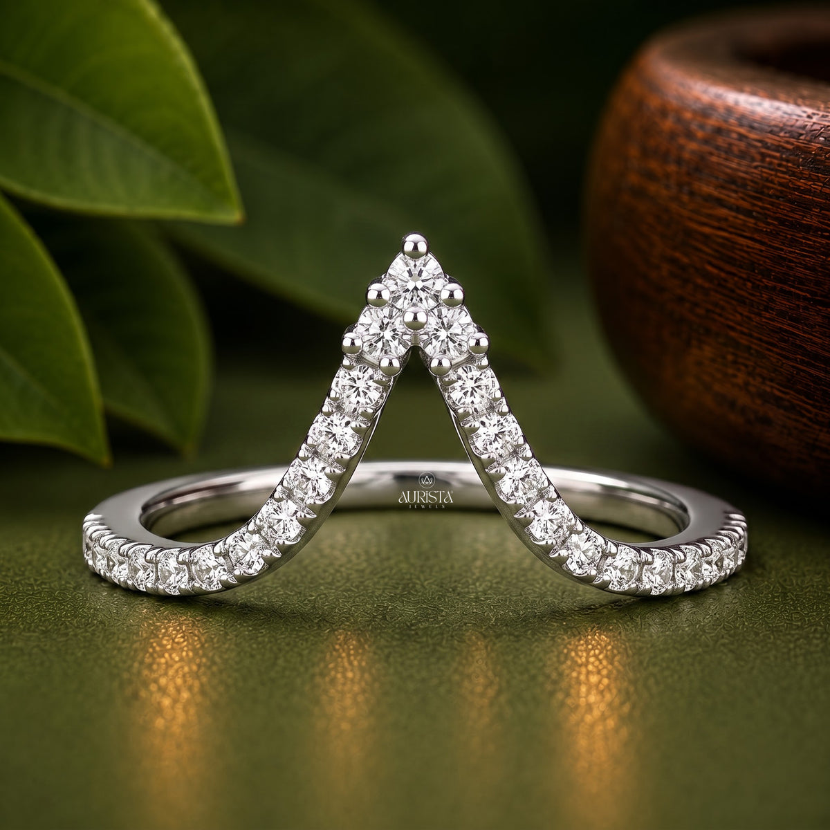 Round Lab Grown Diamond V-Shape Nesting Ring Chevron Wedding Band,Fine Jewelry