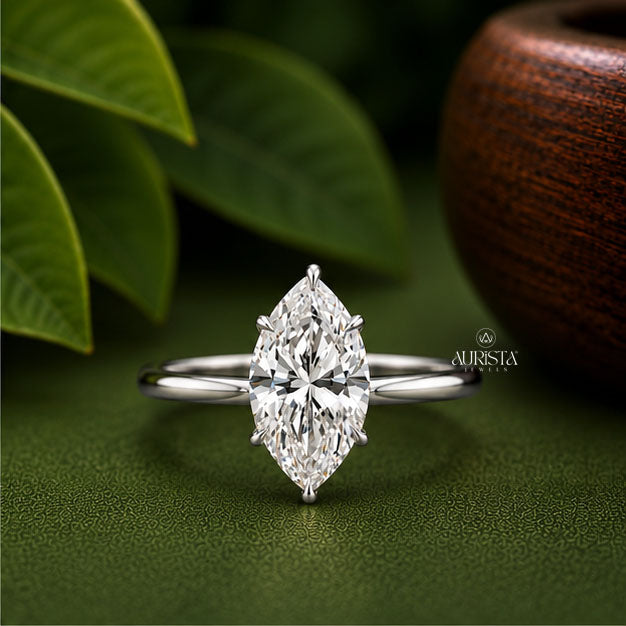 Marquise Shape Moissanite Diamond Ring Set, bridal-set With Round Side Stones