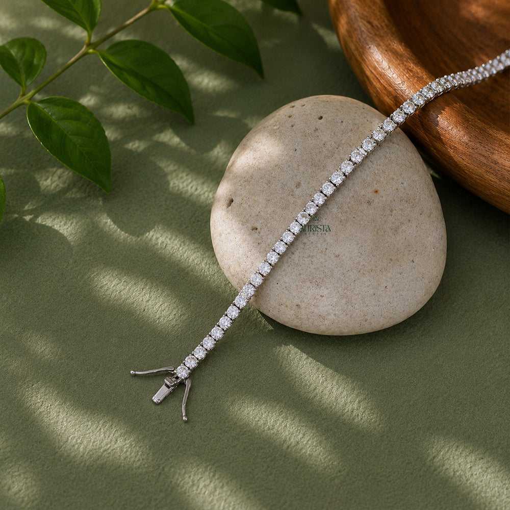 Sparkling Round Moissanite Tennis Bracelet, Sterling Silver Minimalist Wedding Jewelry