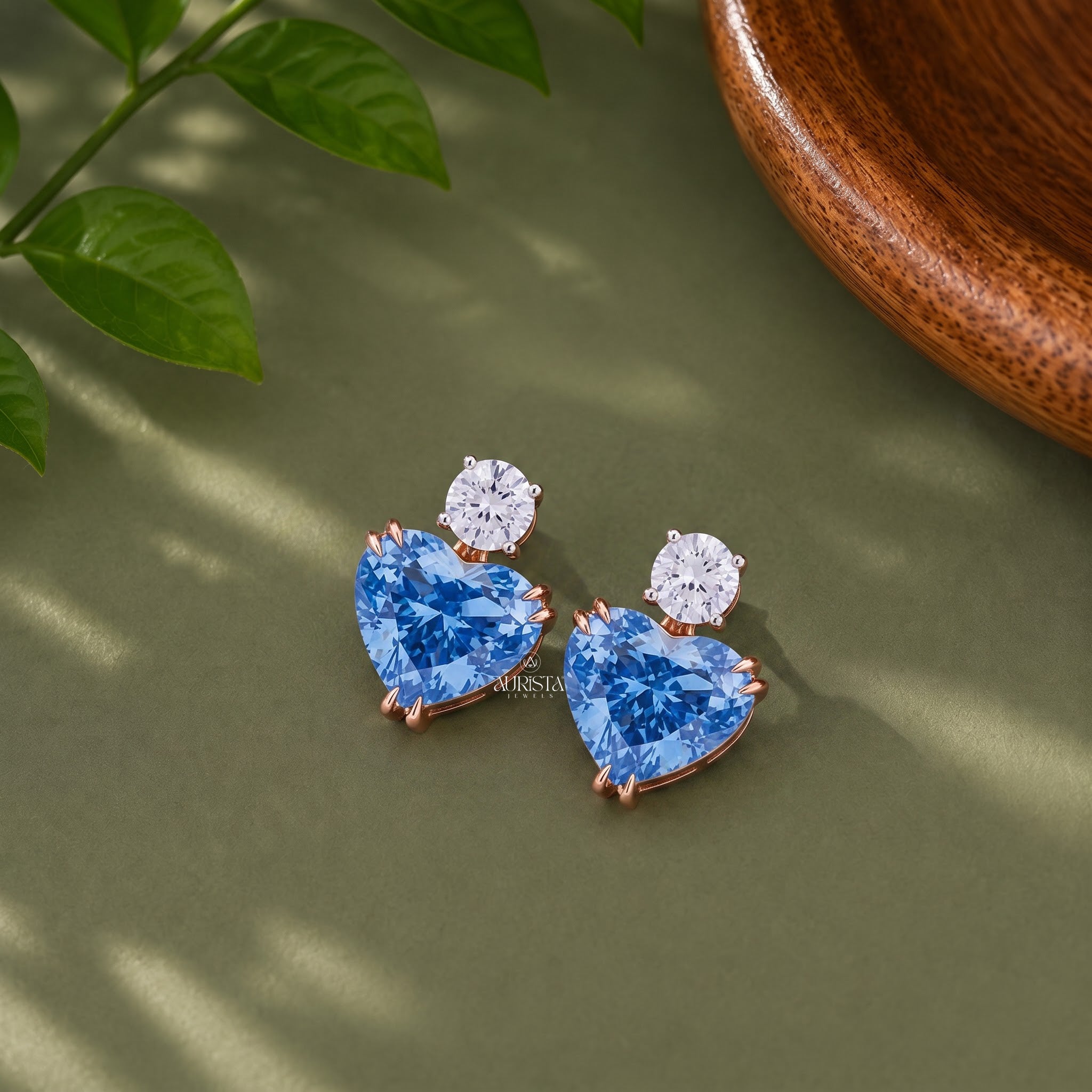 Lab Grown in Diamond Blue Heart Earrings Drop Dangle Earrings Statement Jewelry