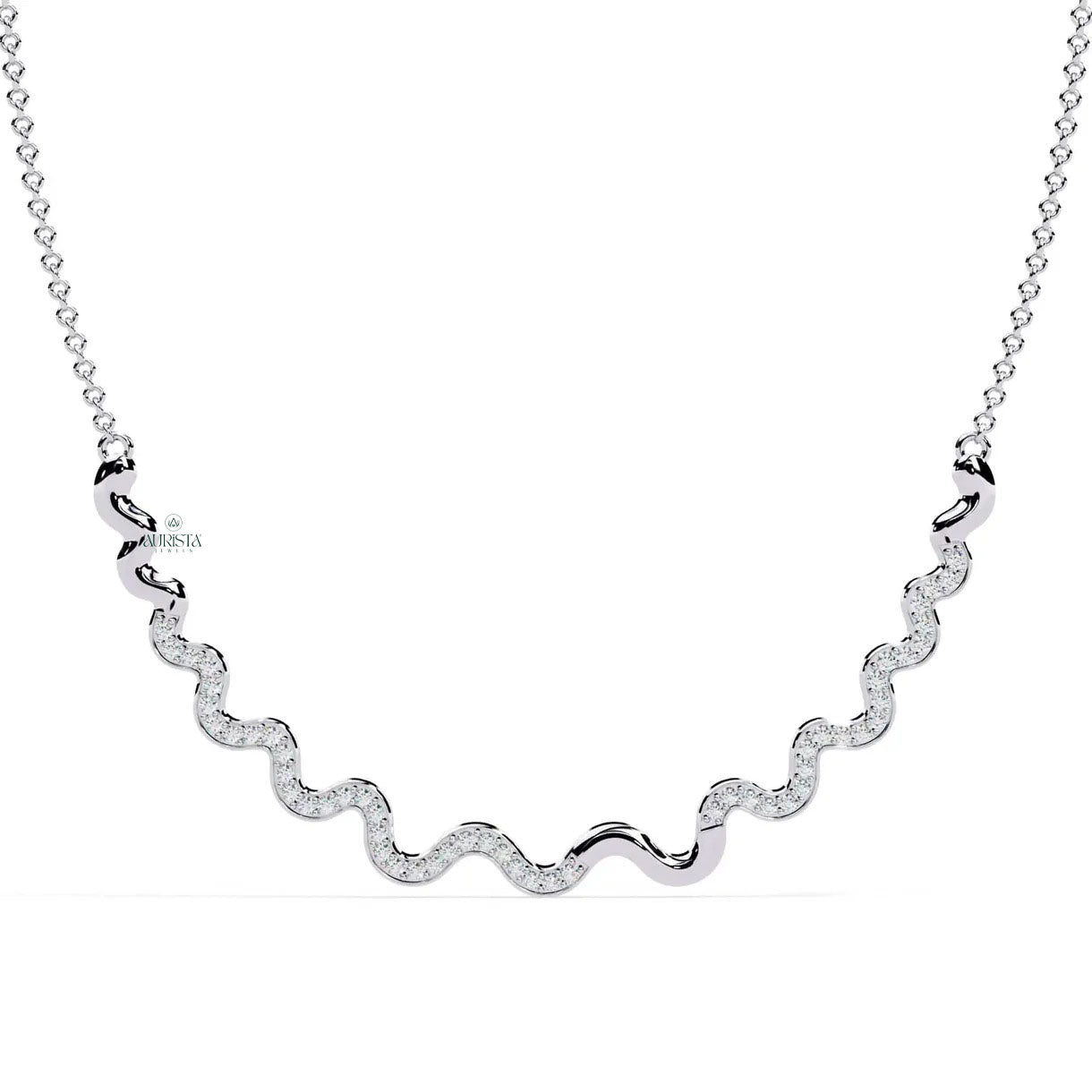 Gold Wave Necklace Lab Grown Diamond Zigzag Minimalist Statement Dainty Chain Jewelry