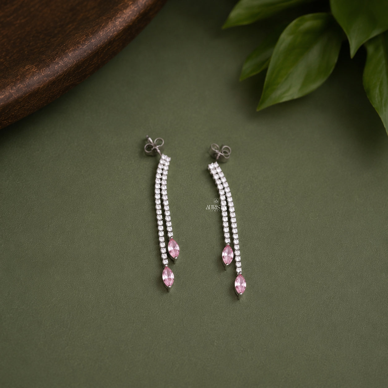 Elegant Moissanite Necklace and Earring Set with Round and Pink Marquise Accents