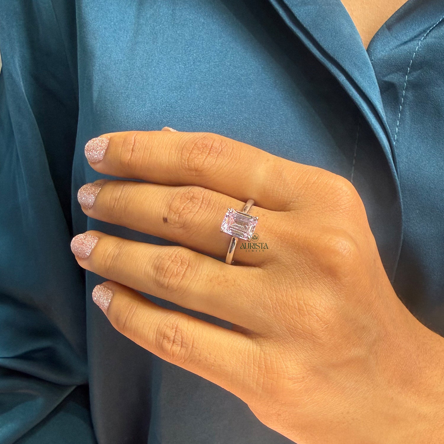 Emerald Cut Moissanite Solitaire Engagement Ring Minimalist Jewelry Gift For Her New