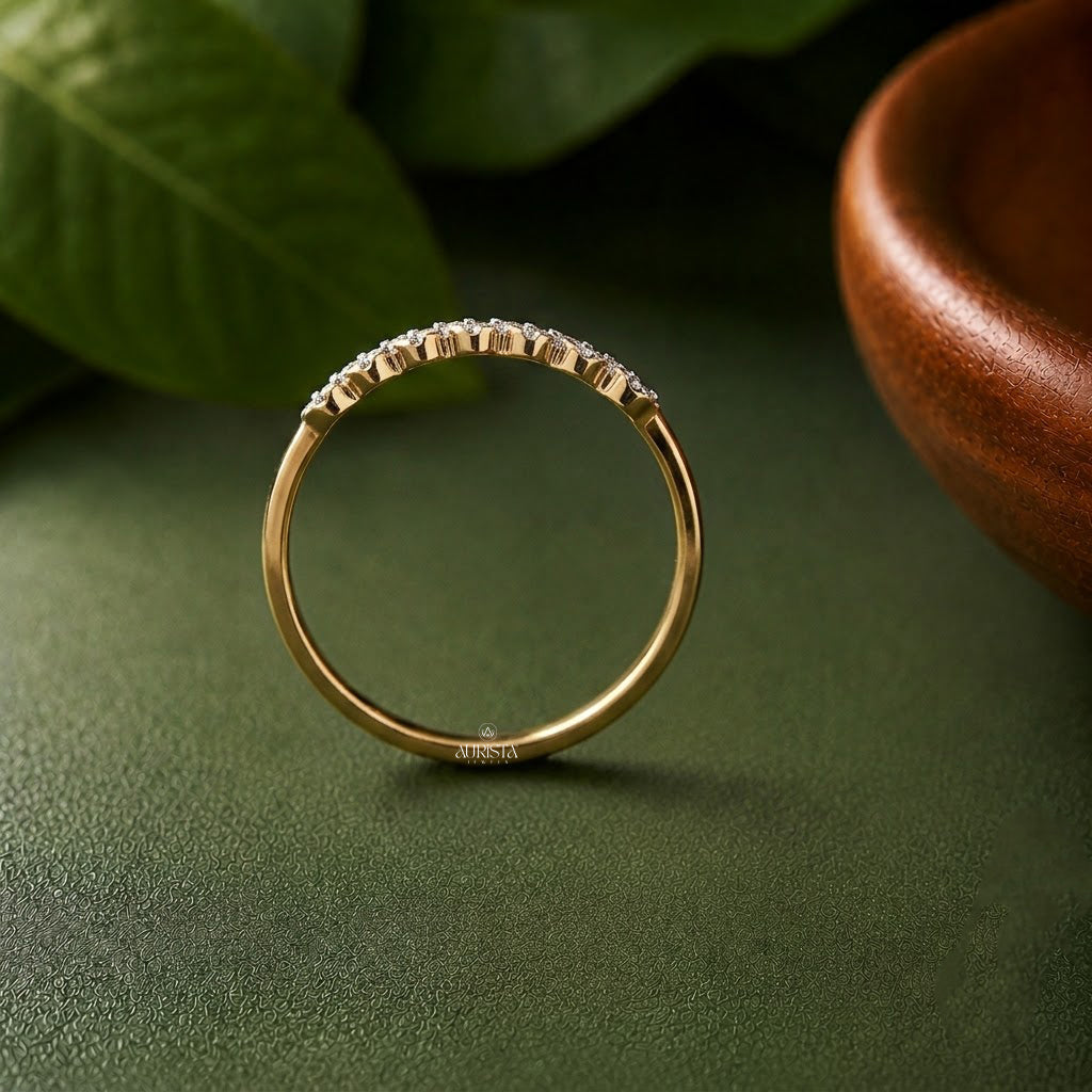 Lab Grown Diamond Gold Heart Band Ring Continuous Hearts Stacking Ring Romantic