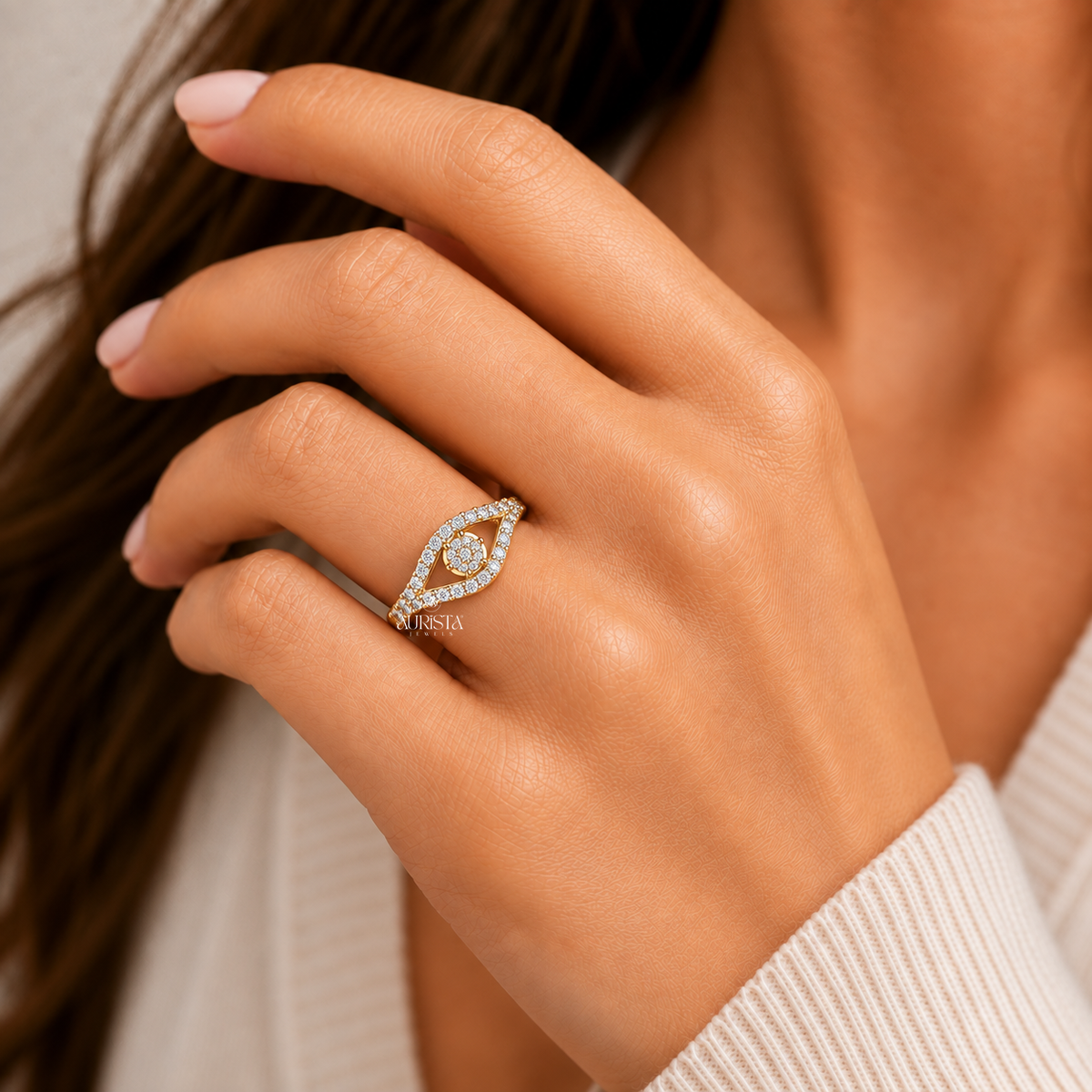 Evil Eye Cluster Statement Ring Lab Grown in Diamond Fine Jewelry