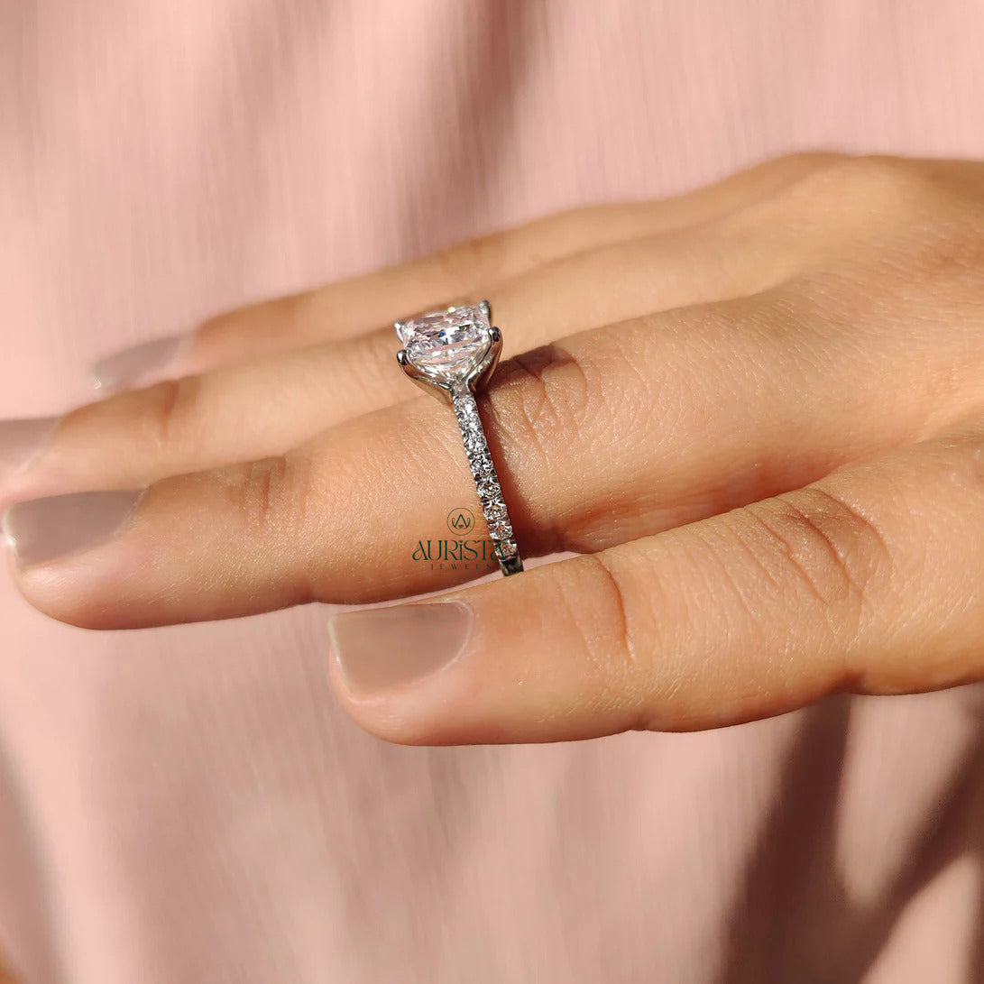 Princess-Cut Square Brilliant Ring with Classic Pave Band