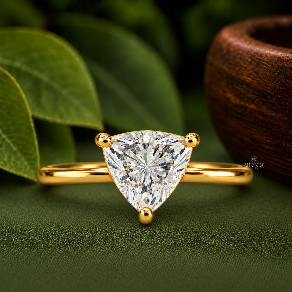 Trillion Cut Lab Grown Diamond Ring, Minimalist Engagement Wedding Ring Solitaire