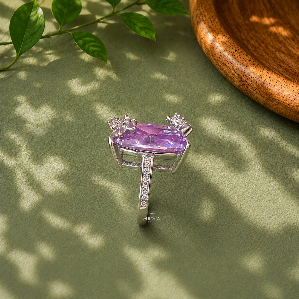 Emerald Cut Purple Gemstone Ring Solitaire Moissanite Engagement Ring Silver Statement