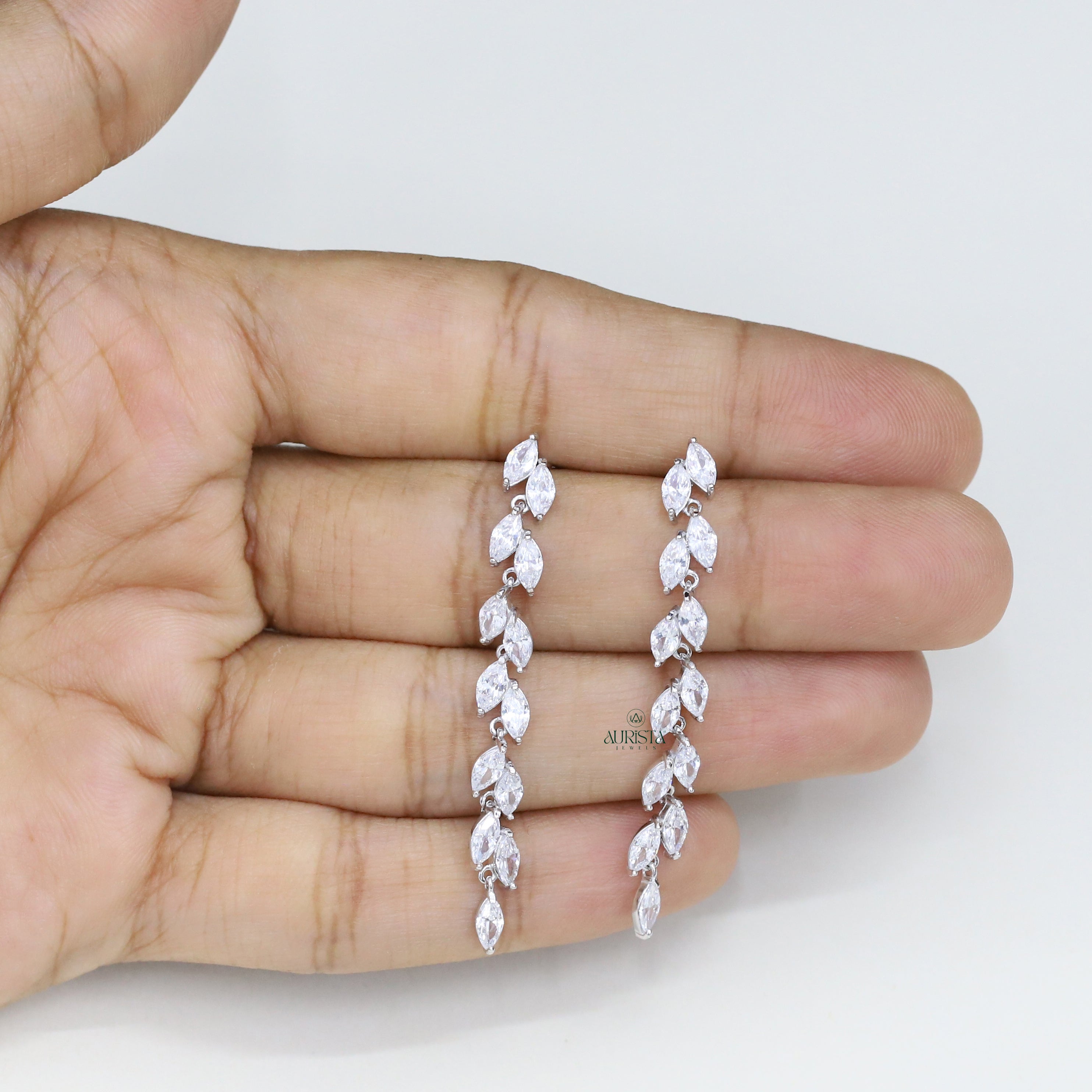 Marquise Cut Moissanite Drop Earrings Dainty Leaf Chain Dangle Earrings