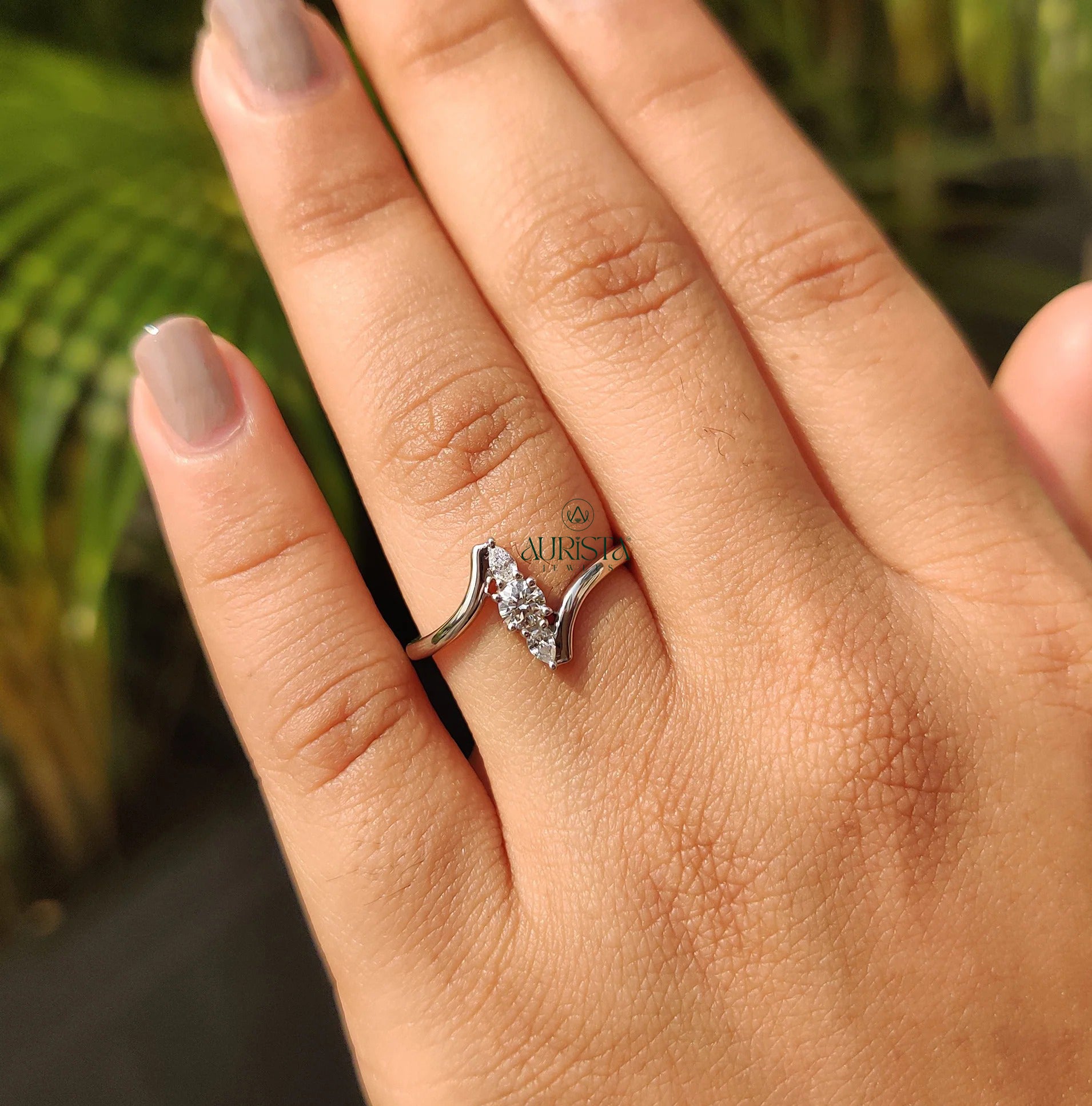 Marquise and Round Diamond Bypass Ring