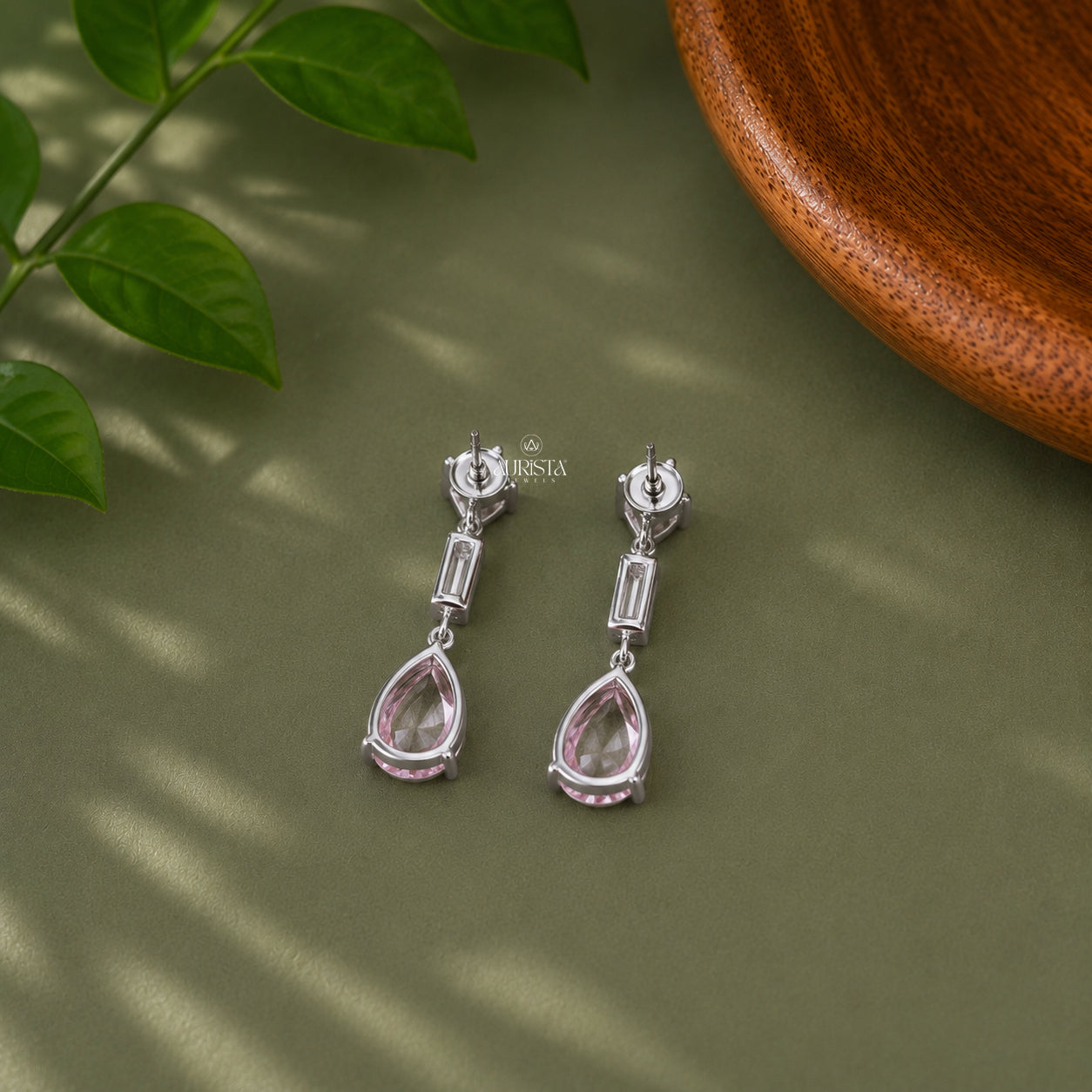 Pink Pear Cut Dangle Earrings Moissanite Modern Luxury Bridal Jewelry
