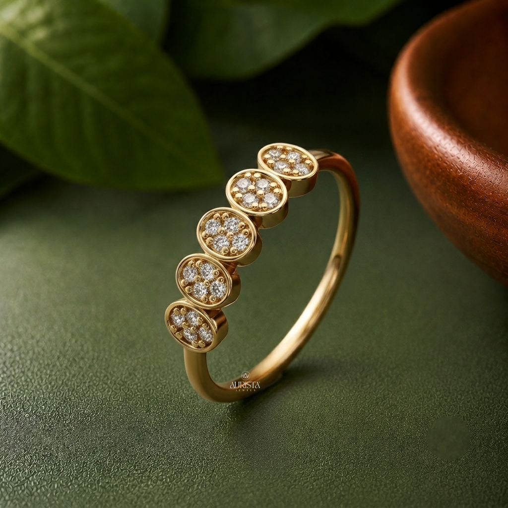 Lab Grown Diamond Gold Oval Cluster Ring Statement Band Modern Stacking Ring Chic
