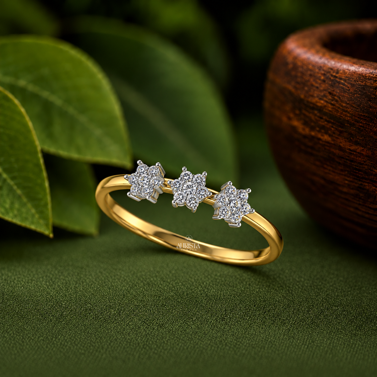 Triple Star Cluster Statement Ring Lab Grown in Diamond Gold Fine Jewelry