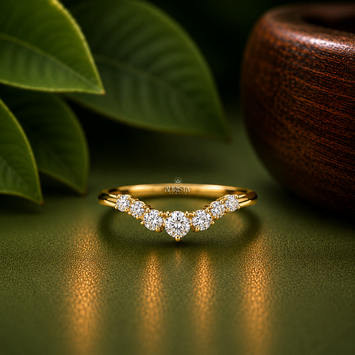 Asscher Shape Lab Grown Diamond Ring Set, Three Stone Yellow Gold With Curved Band