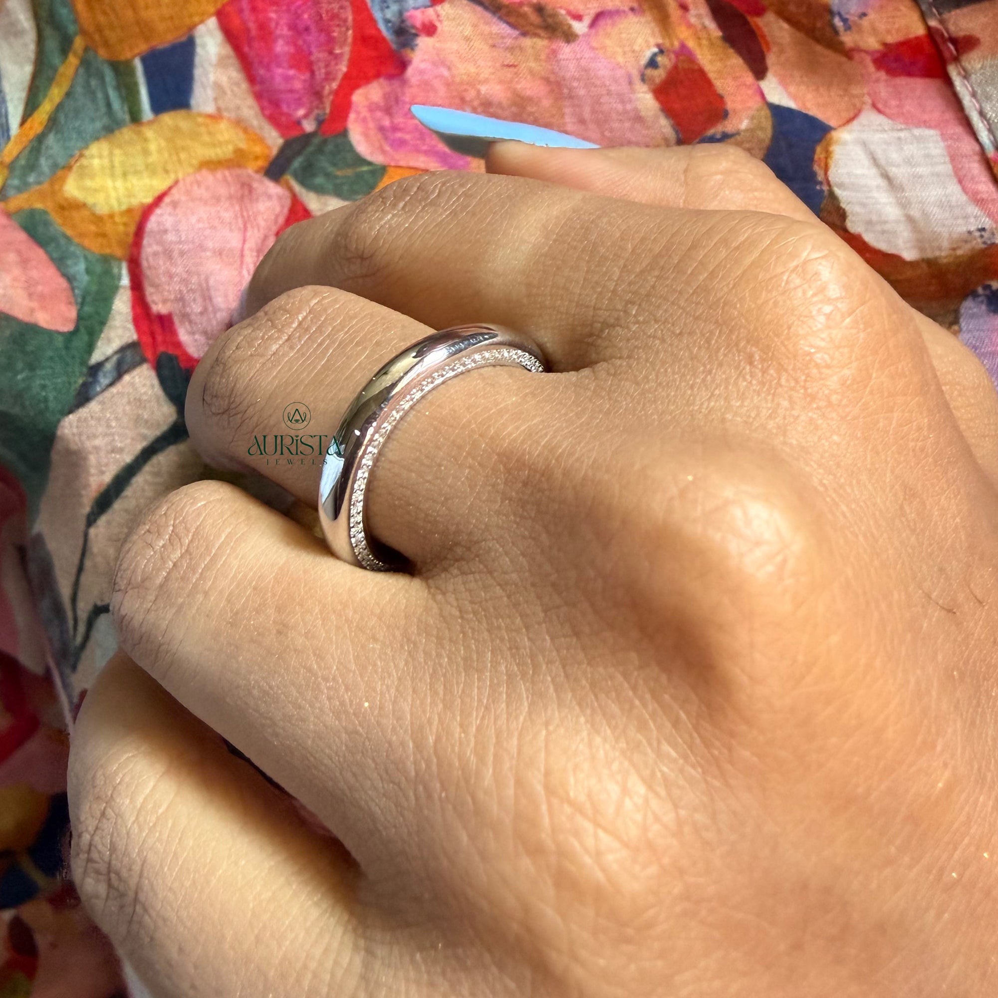 Stacking Ring Double Row Pave Band Minimalist Round Moissanite Wedding Stacker