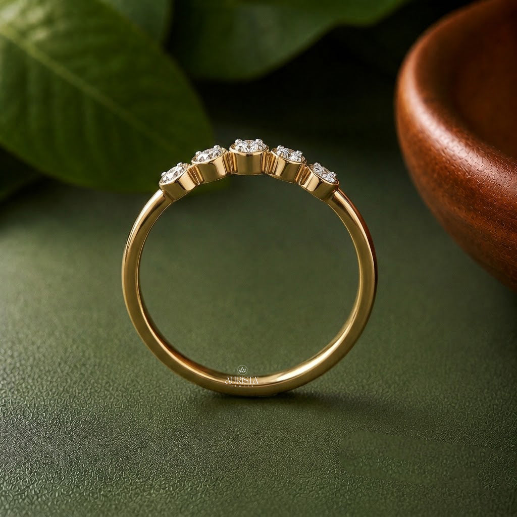Lab Grown Diamond Gold Oval Cluster Ring Statement Band Modern Stacking Ring Chic