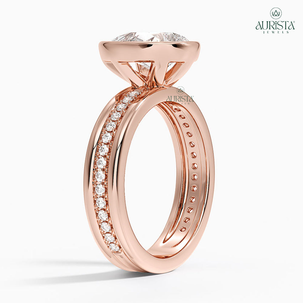 Circle of Love Rose Gold Ring with Pear Diamond