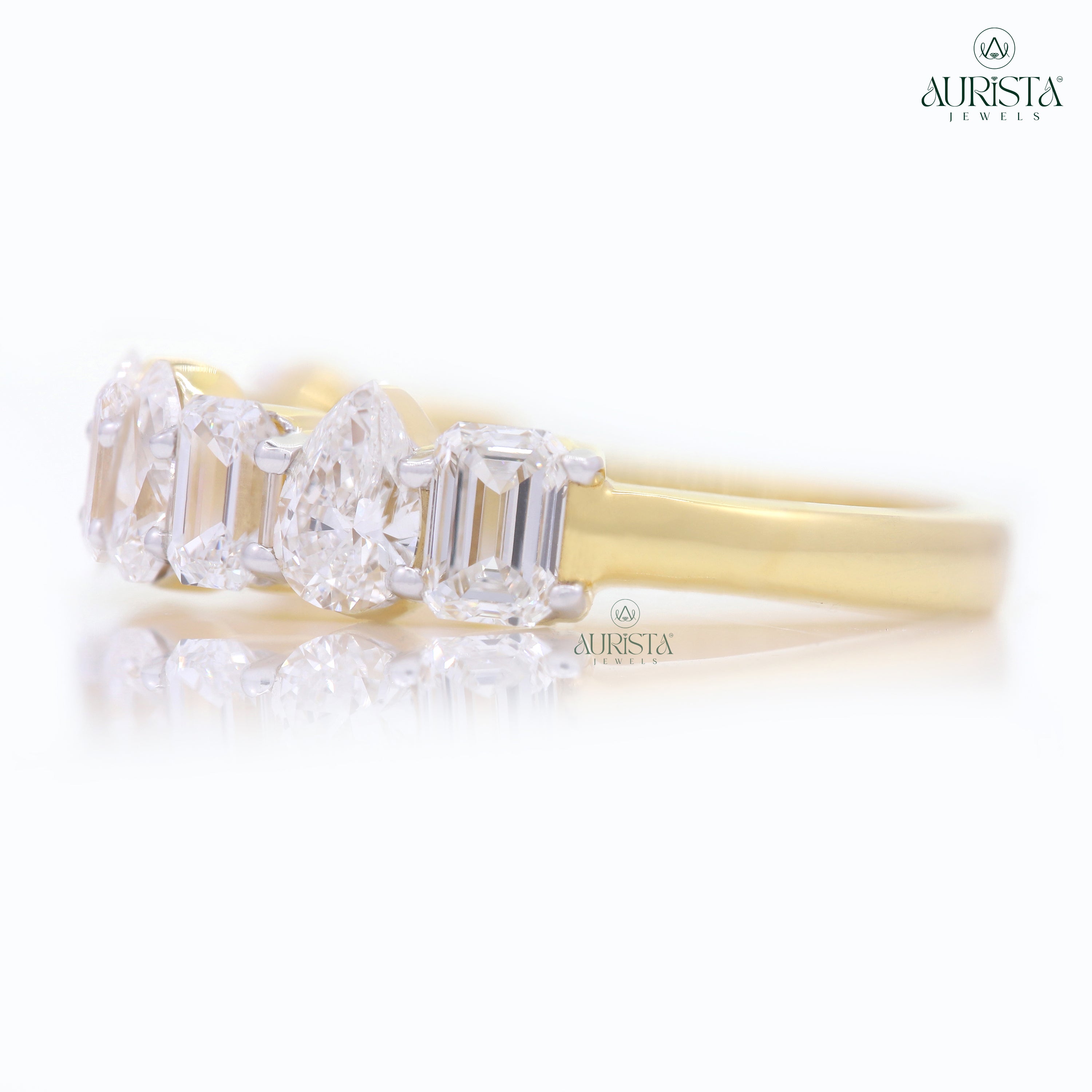 Wear Your Promise- Yellow Gold Band with Pear And Emerald Diamond