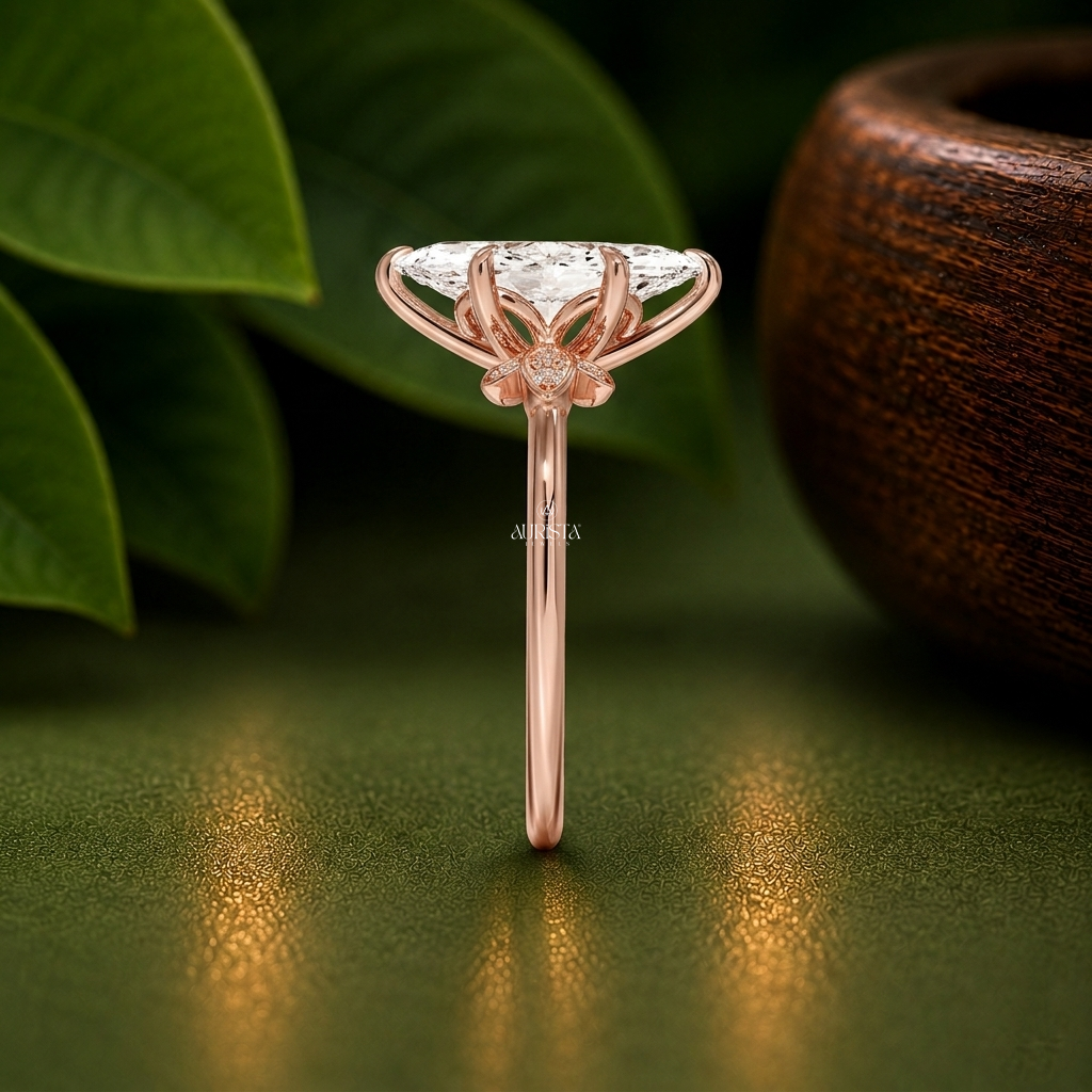 Marquise Lab Grown Diamond Ring, Nature Inspired Floral Vine Band Jewelry