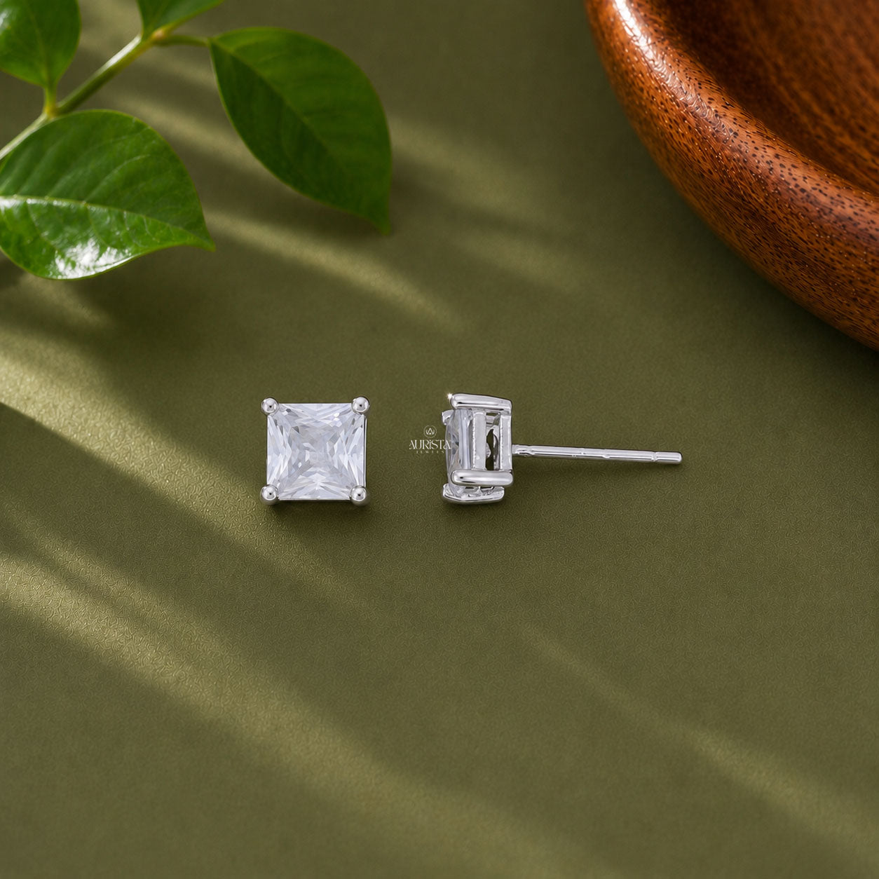 Princess Cut Moissanite Stud Earrings - 4 Prong Solitaire Sterling  Studs