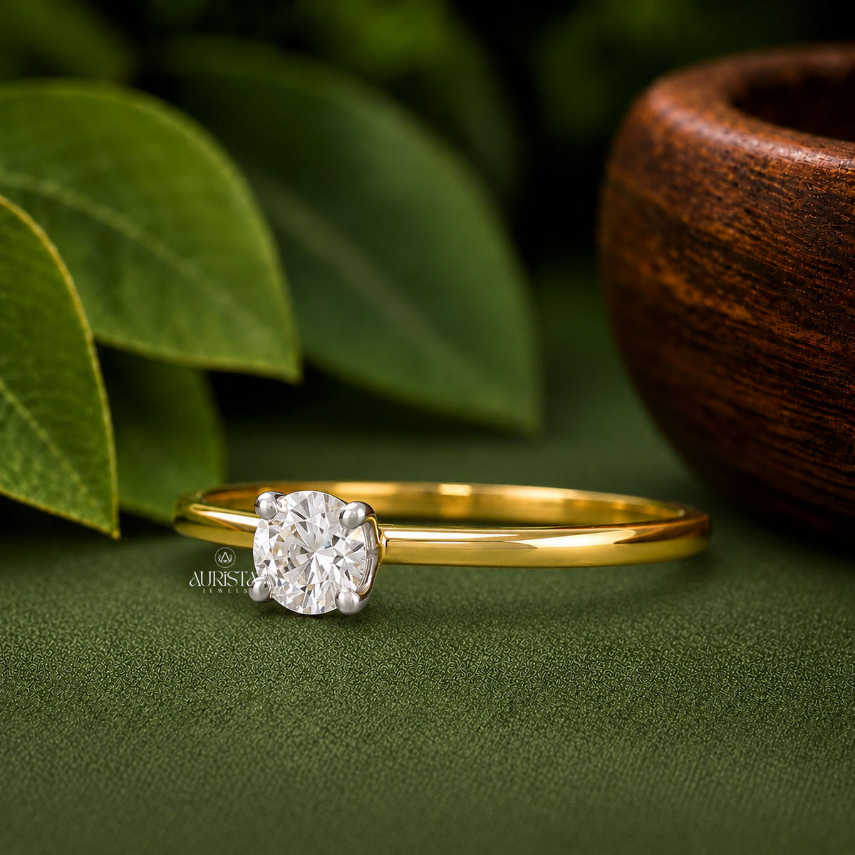 Round Cut Lab Grown Diamond Ring,Solitaire Band Minimalist Engagement Wedding Ring