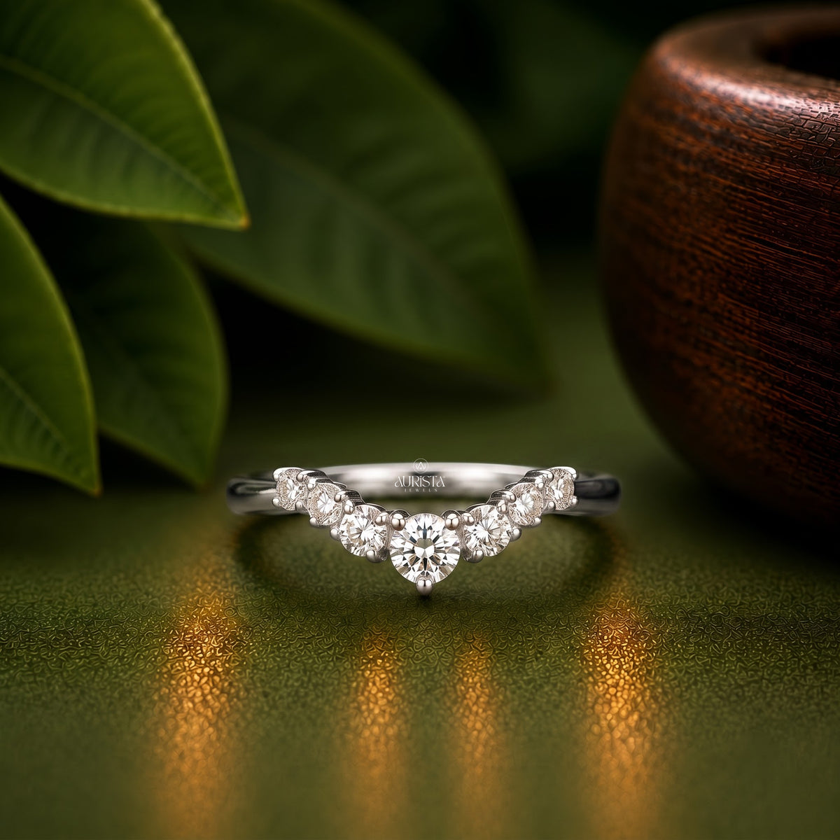 Oval Moissanite Diamond Ring Set, White Gold Three Stone With Curved Pave Band Ring