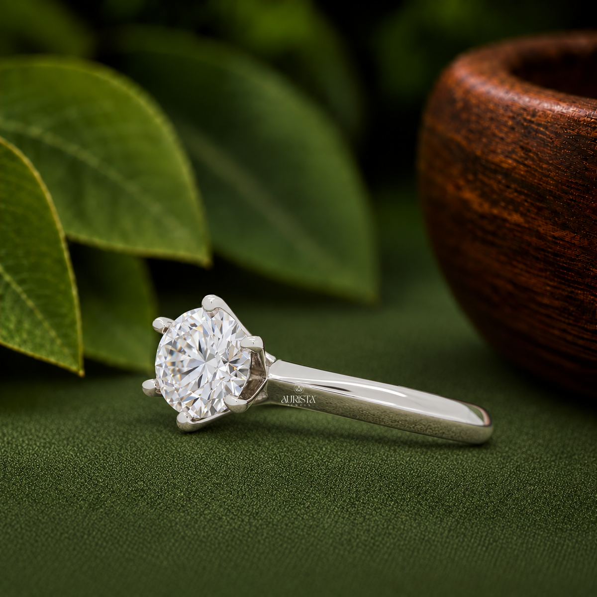 Round Cut Lab Grown Diamond Engagement Ring, White Gold Side Stone Anniversary Gift
