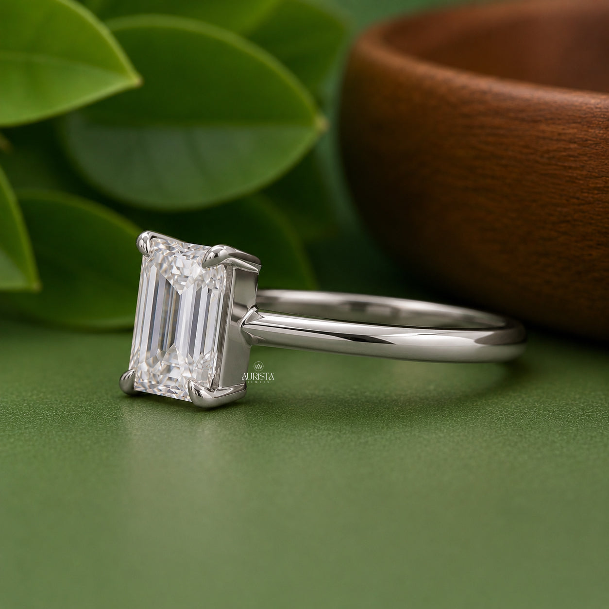 Emerald Cut Lab Grown Diamond Ring, Minimalist Engagement Wedding Ring Solitaire