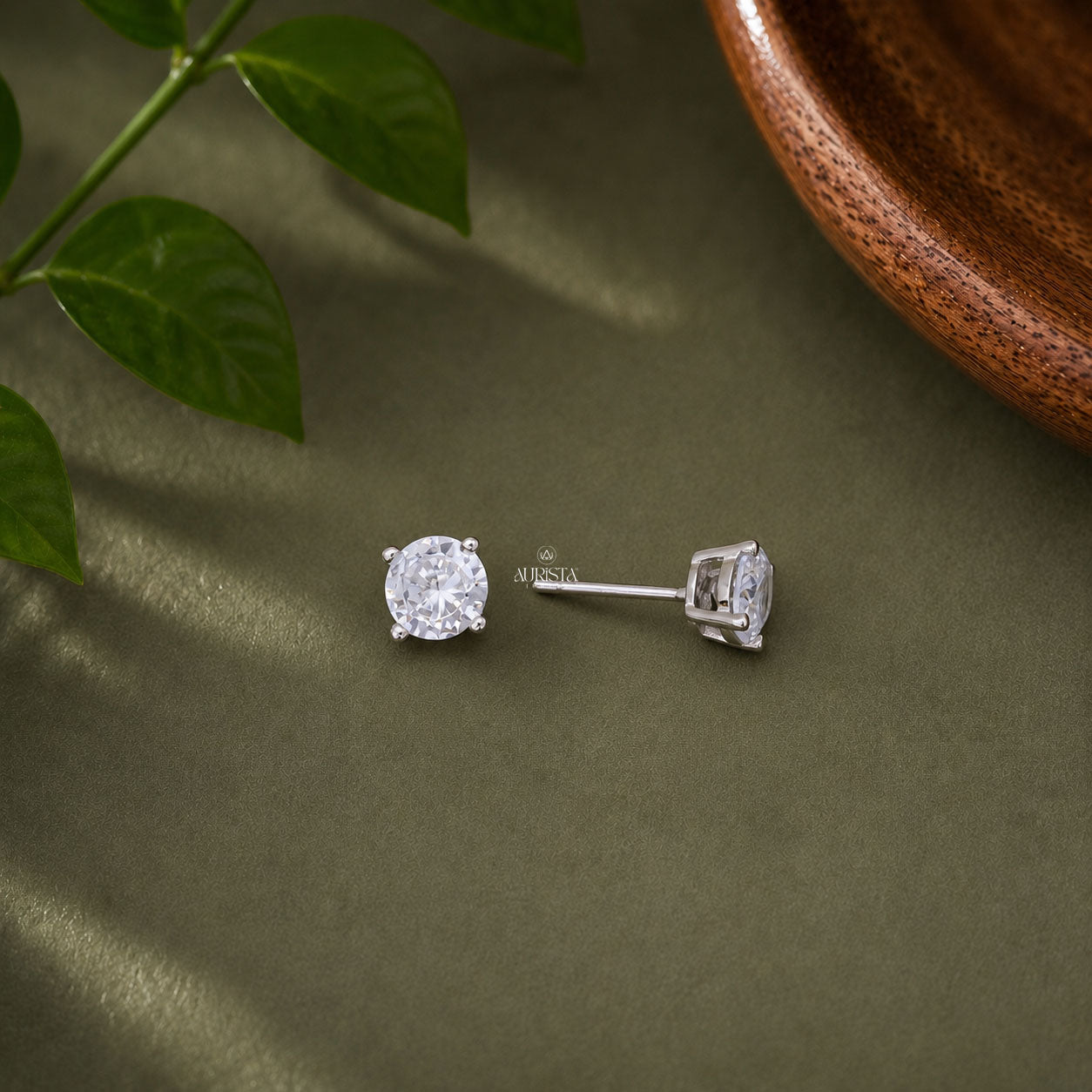 Round Cut Moissanite Stud Earrings - 4 Prong Solitaire Sterling  Studs