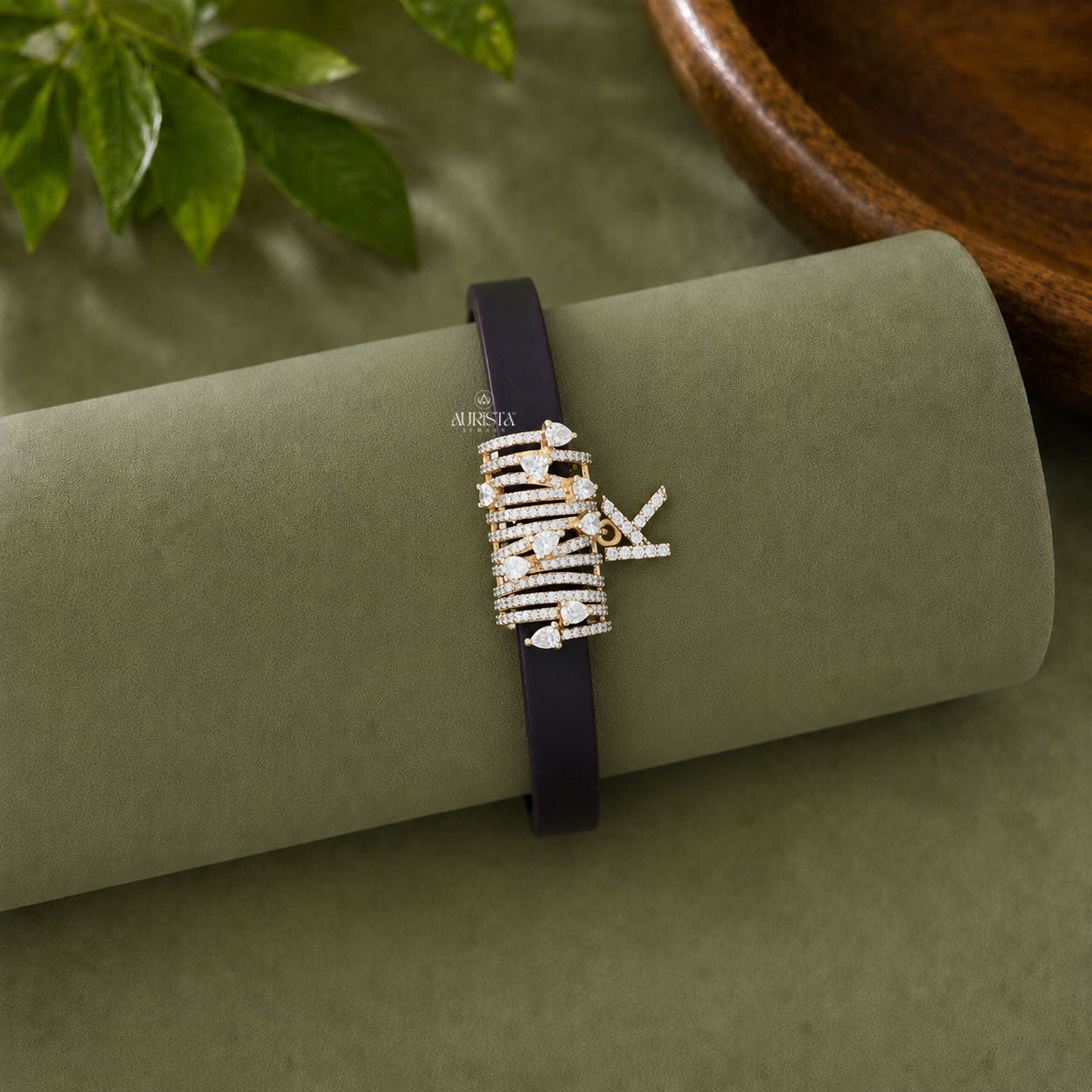 Personalized Initial K Multi Row Moissanite Leather Band Charm Bracelet For Women