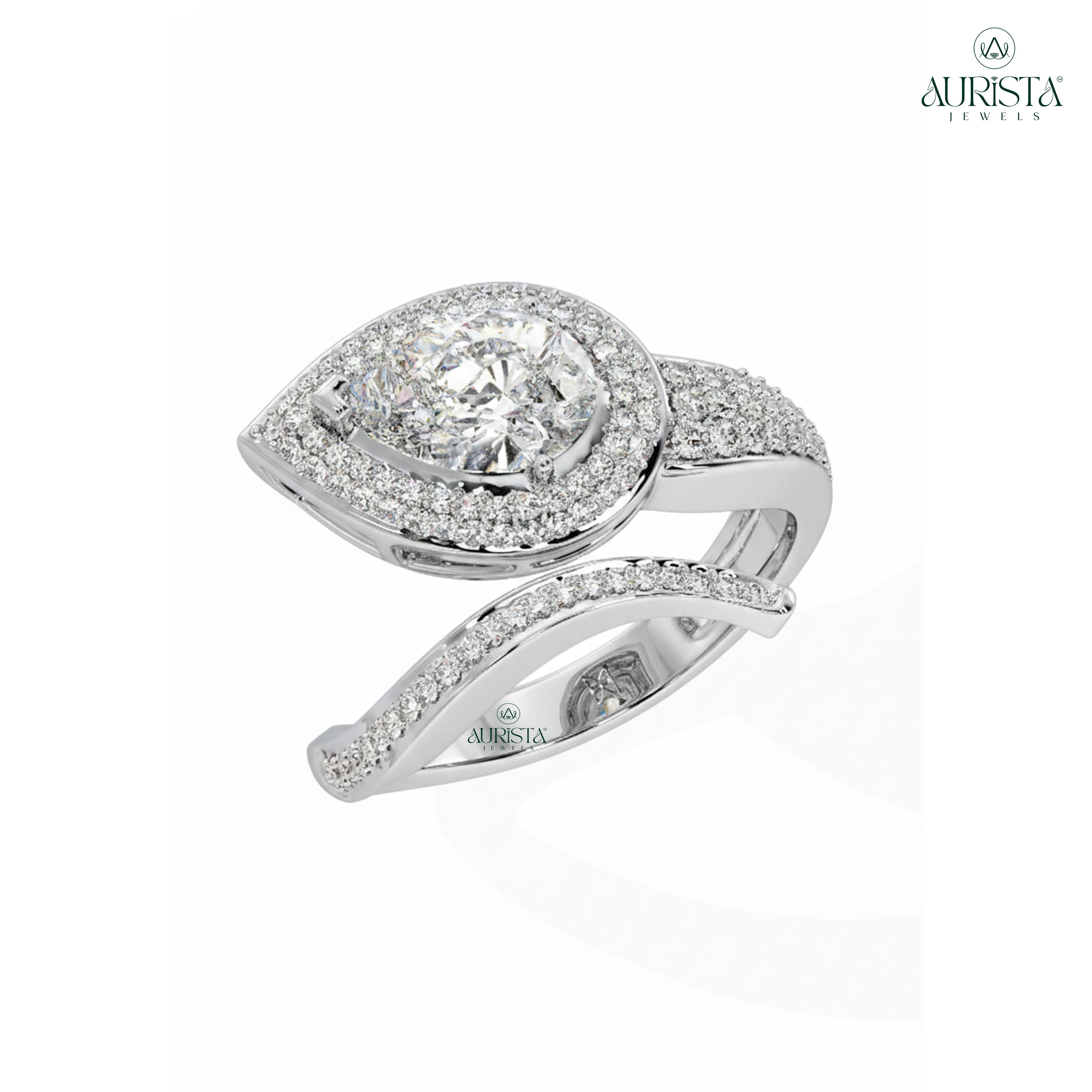 Heart’s Whisper – White Gold Ring with Pear Diamond