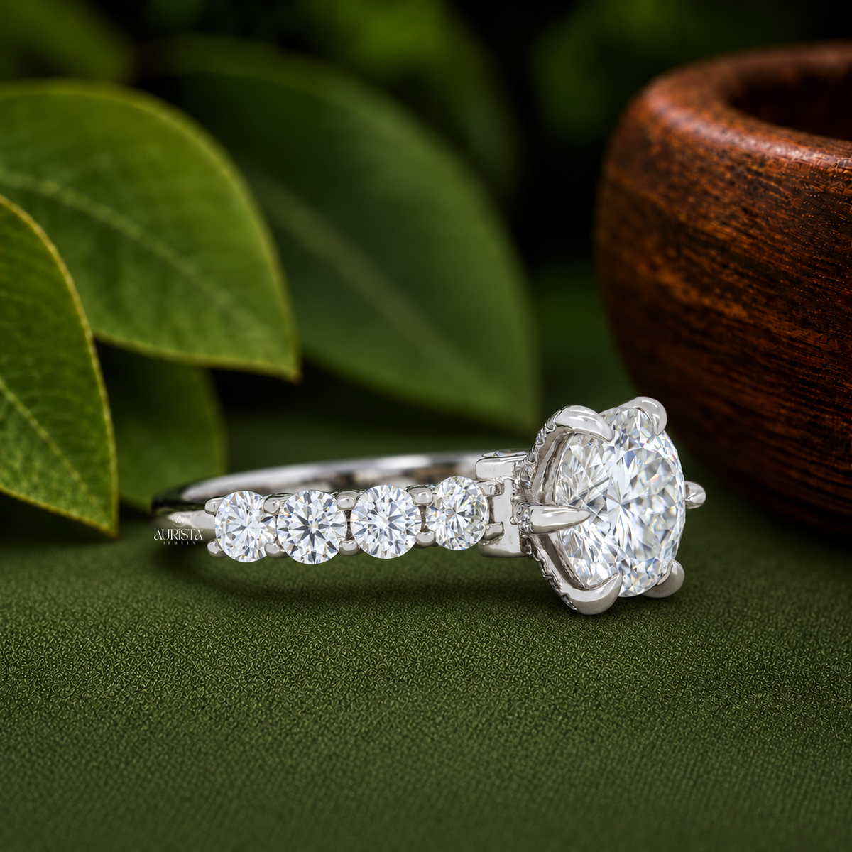 3CT Lab Grown Diamond Engagement Ring, Round Cut  Side Stones with Hidden Halo